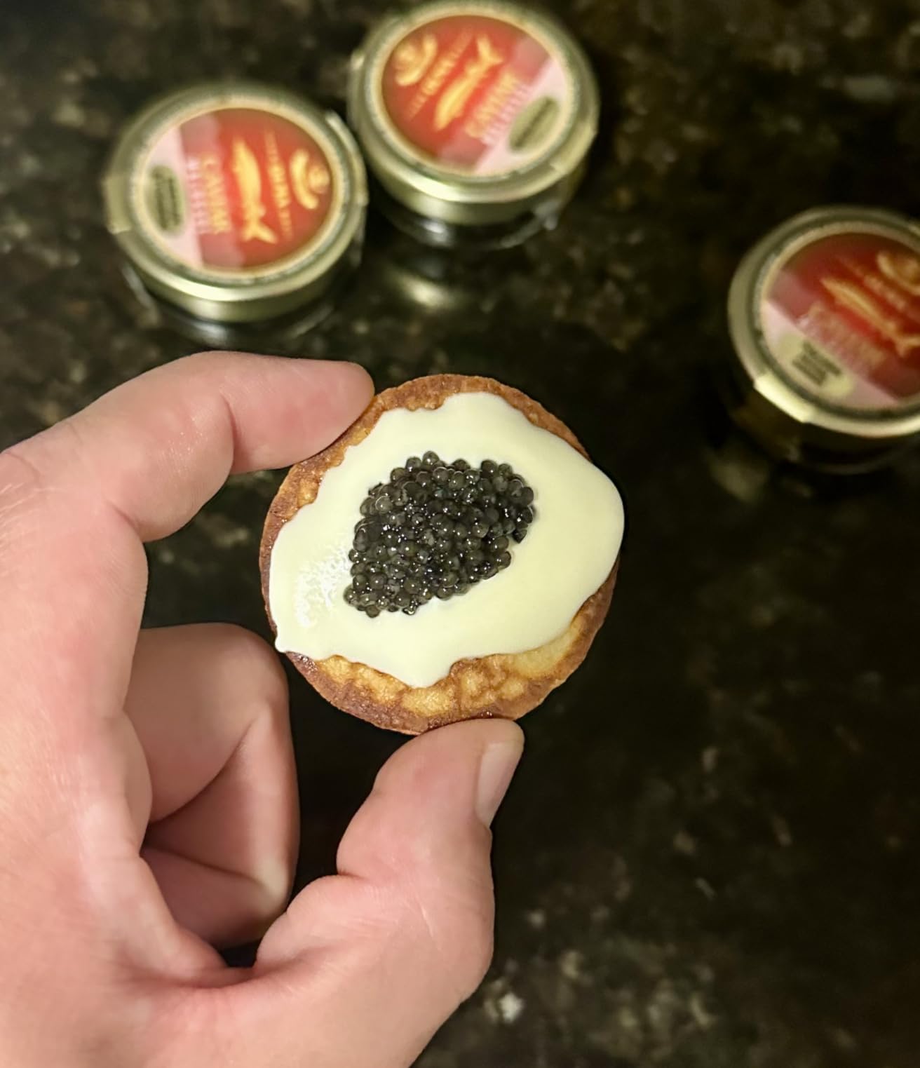 OLMA Noble Caviar Gift Set - 2 oz (56g) of Caviar, Includes Kaluga Royal, Siberian Osetra Aurora, Hackleback, Paddlefish, Serving Spoon & Blinis customer photo 2