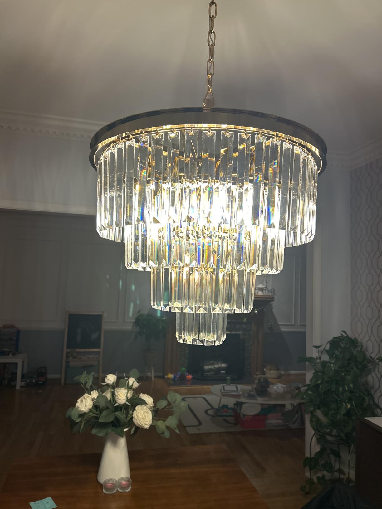 Gold Plated Crystal Modern Contemporary Chandeliers Pendant Ceiling Light 4-Tier Chandelier Lighting for Dining Room Living Room Bedroom Girls Room Dia 18