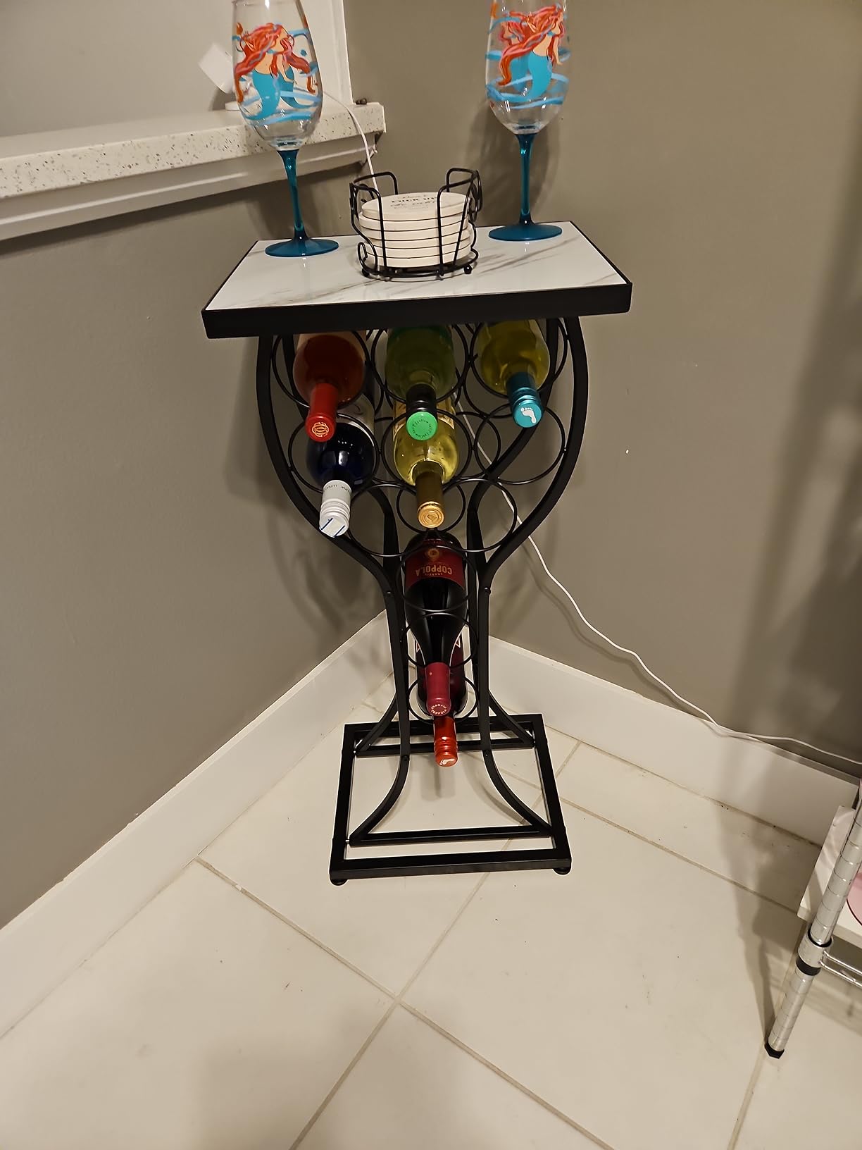 Sorbus Wine Rack Console for Home Bar - Mini Wine Stand with Faux Black Marble Table Top - Durable Metal Freestanding Wine Storage Cabinet Shelf - Wine Racks Free Standing Floor Holds 11 Wine Bottles customer photo 2