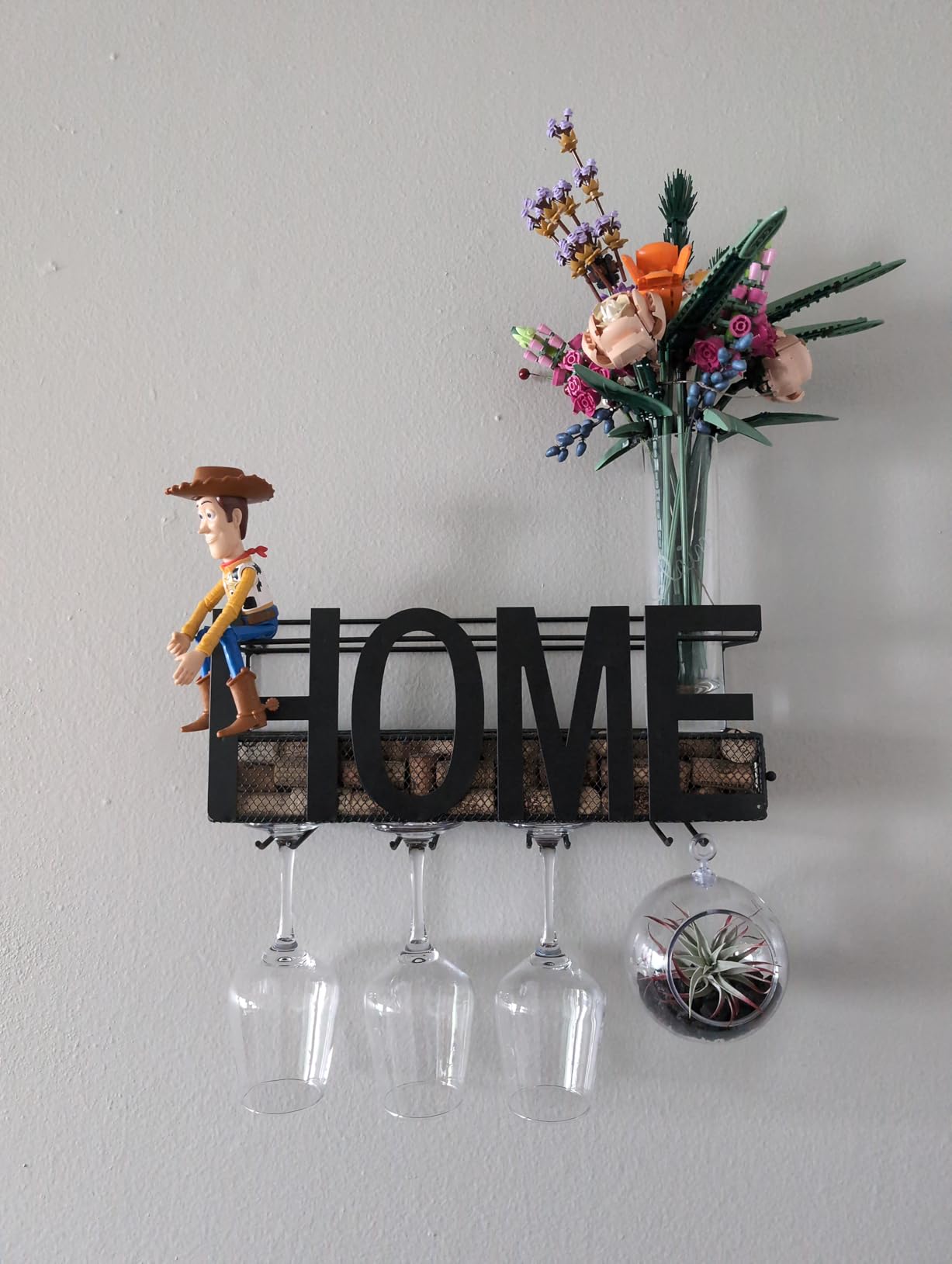 Wall Mounted Metal Wine Rack - Wine Rack Wall Mount Wine Bottle Holder 4 Long Stem Glass Holder & Wine Cork Storage Wine customer photo 1
