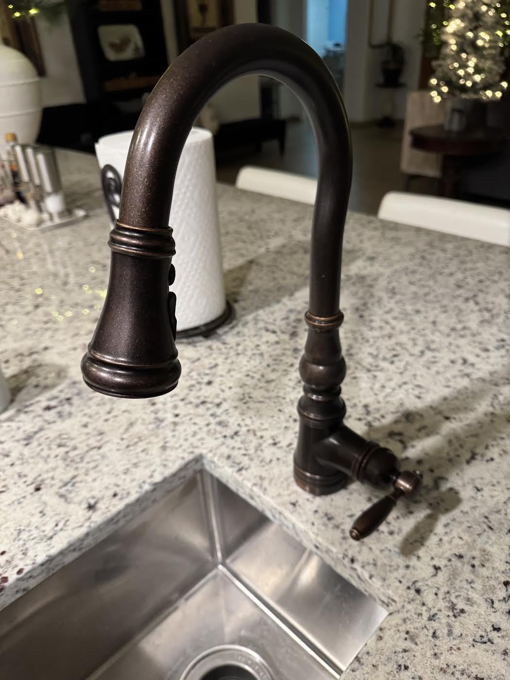 Moen Weymouth Brushed Gold Traditional Shepherd's Hook Pulldown Kitchen Faucet Featuring Pull Down Spray Head with Power Boost, S73004BG customer photo 1