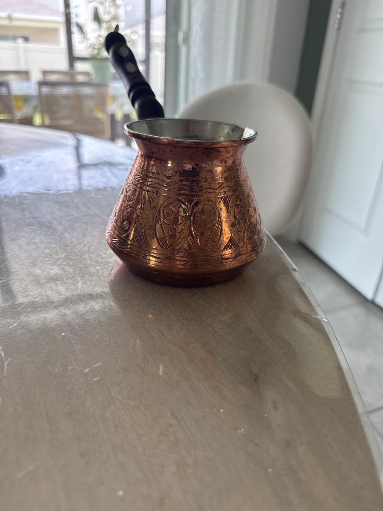 DEMMEX Thickest Copper Turkish Coffee Pot Cezve Ibrik Stovetop Coffee Maker Greek Coffee Briki with Wooden Handle & Spoon, Hand Engraved customer photo 1