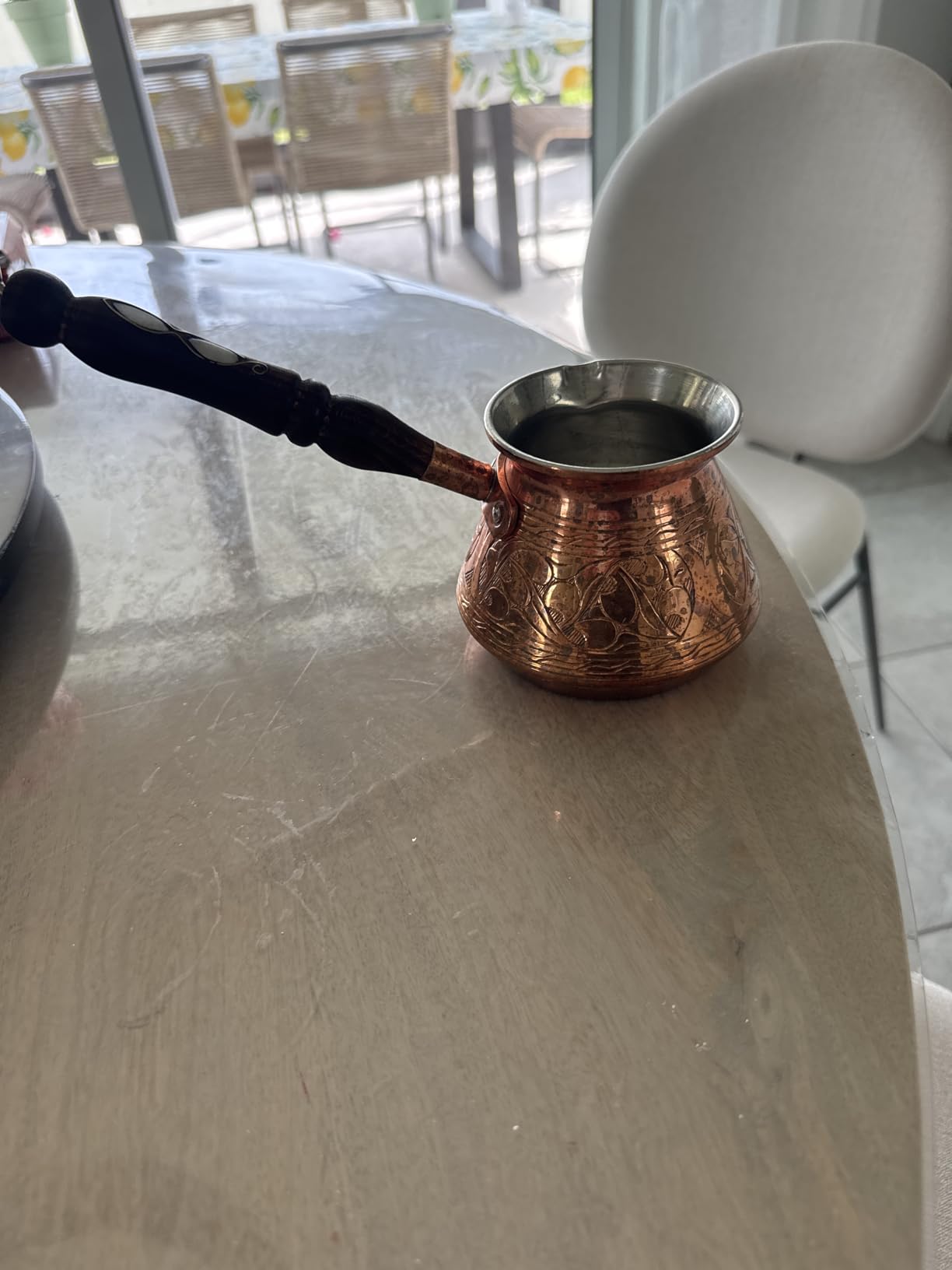 DEMMEX Thickest Copper Turkish Coffee Pot Cezve Ibrik Stovetop Coffee Maker Greek Coffee Briki with Wooden Handle & Spoon, Hand Engraved customer photo 2