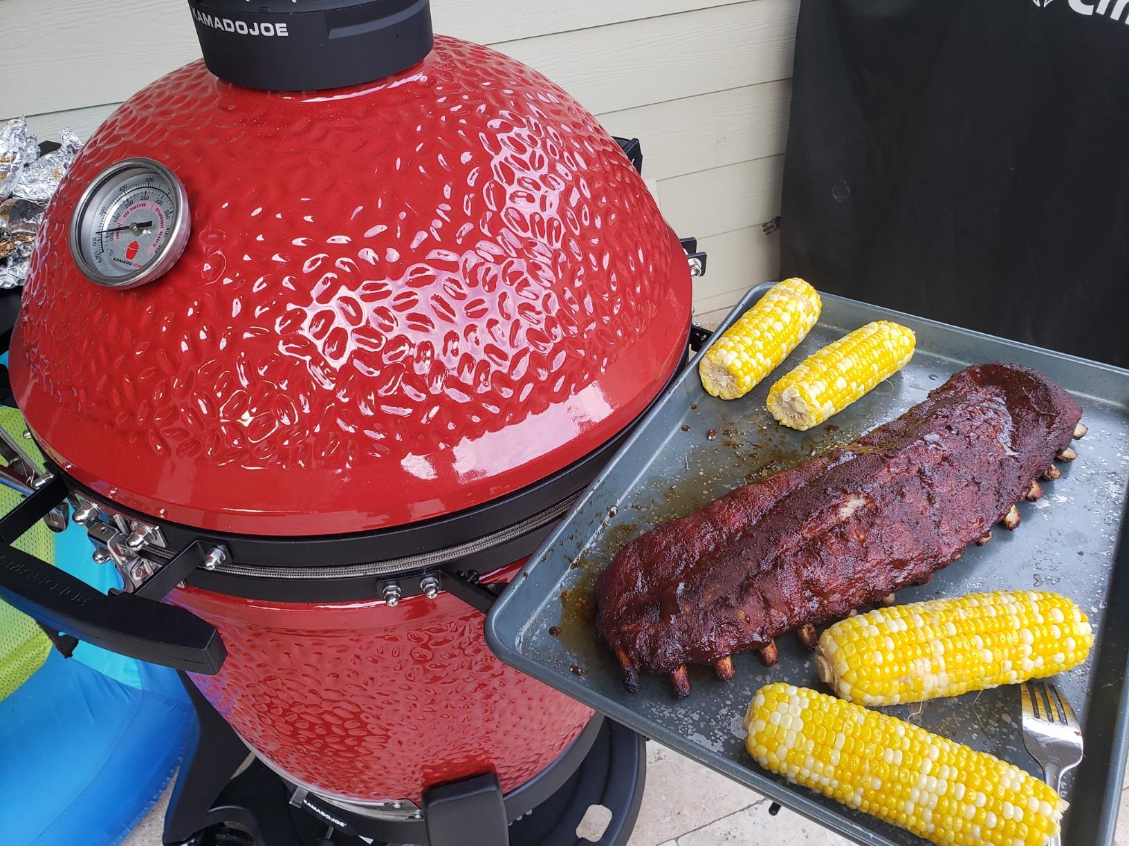 Kamado Joe Classic Joe Series III 18-inch Charcoal Grill & Smoker, Red, with Cart, Side Shelves, Grill Gripper, and Ash Tool, 3 Tier Cooking System customer photo 2