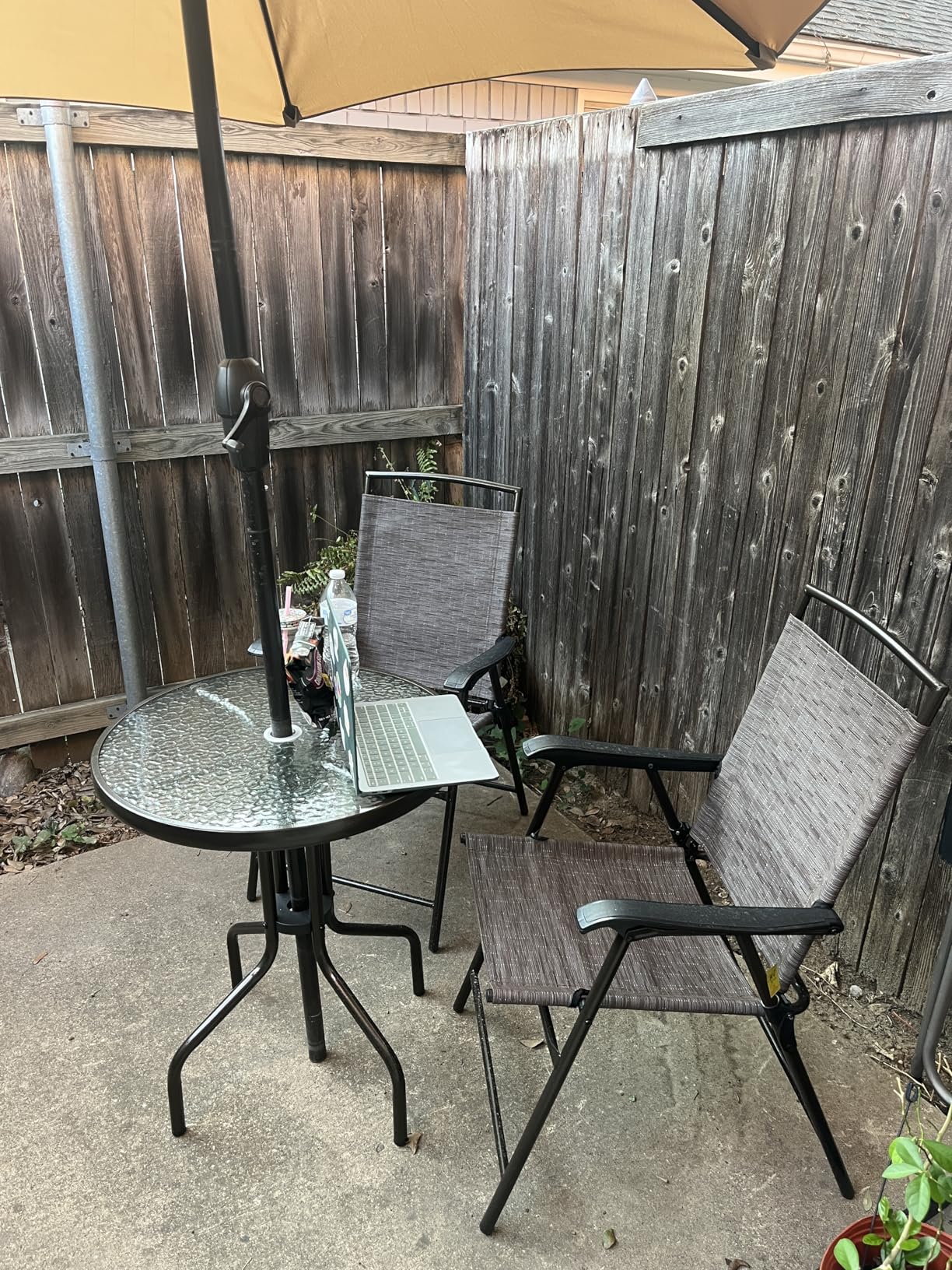 Goplus Patio Bistro Set, 3-Piece Patio Dining Furniture Set with Round Tempered Glass Table, 2 Foldable Chairs, Small Outdoor Folding Chairs & Table Set for Porch Garden Pool Yard customer photo 1