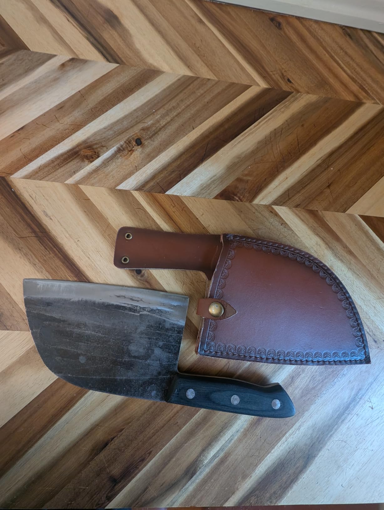XYJ Authentic Since 1986, Outstanding Ancient Forging, 6.7 Inch Full Tang Serbian Chef Knife, Chef Meat Cleaver, Kitchen Knives, Set with Leather Sheath, Butcher customer photo 2