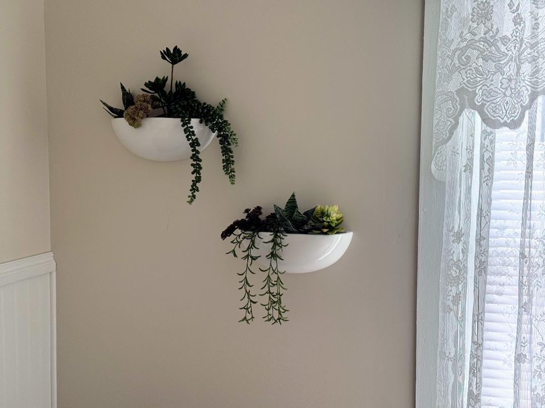 MyGift Matte Black Ceramic Indoor Wall Planter, 12 Inch Semi Circle Hanging Wall Vase, Set of 2 customer photo 1