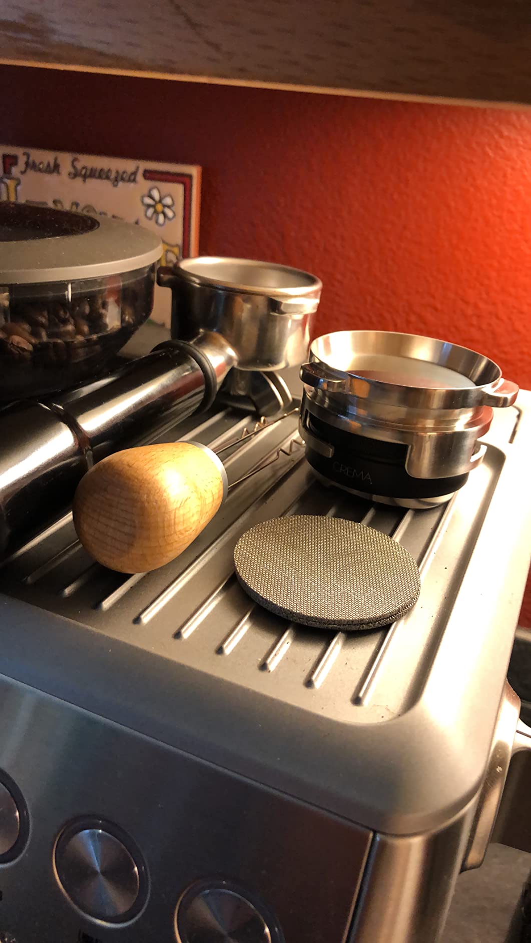 CREMA Coffee Products 53.3mm Hand Tamper & Coffee Distributor | Compatible with Breville Portafilters | Double-Sided, Adjustable Depth Tool | Made with Durable 304 Stainless Steel | Black customer photo 2