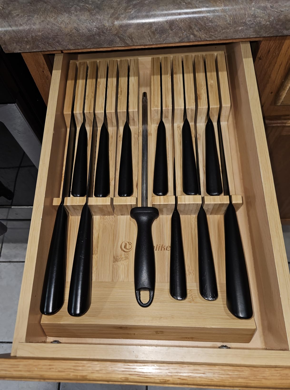 Utoplike In-drawer Knife Block Bamboo Kitchen Knife Drawer Organizer Large customer photo 2