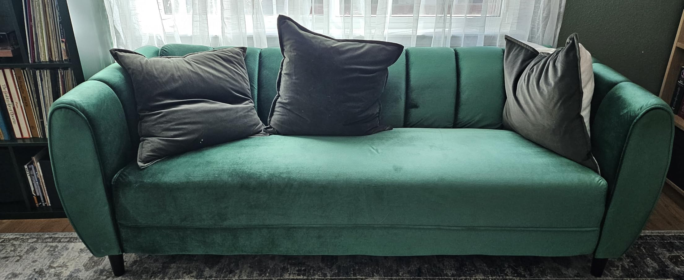 Christopher Knight Home Miranda Velvet 3 Seater Sofa, Blush, Dark Brown customer photo 2