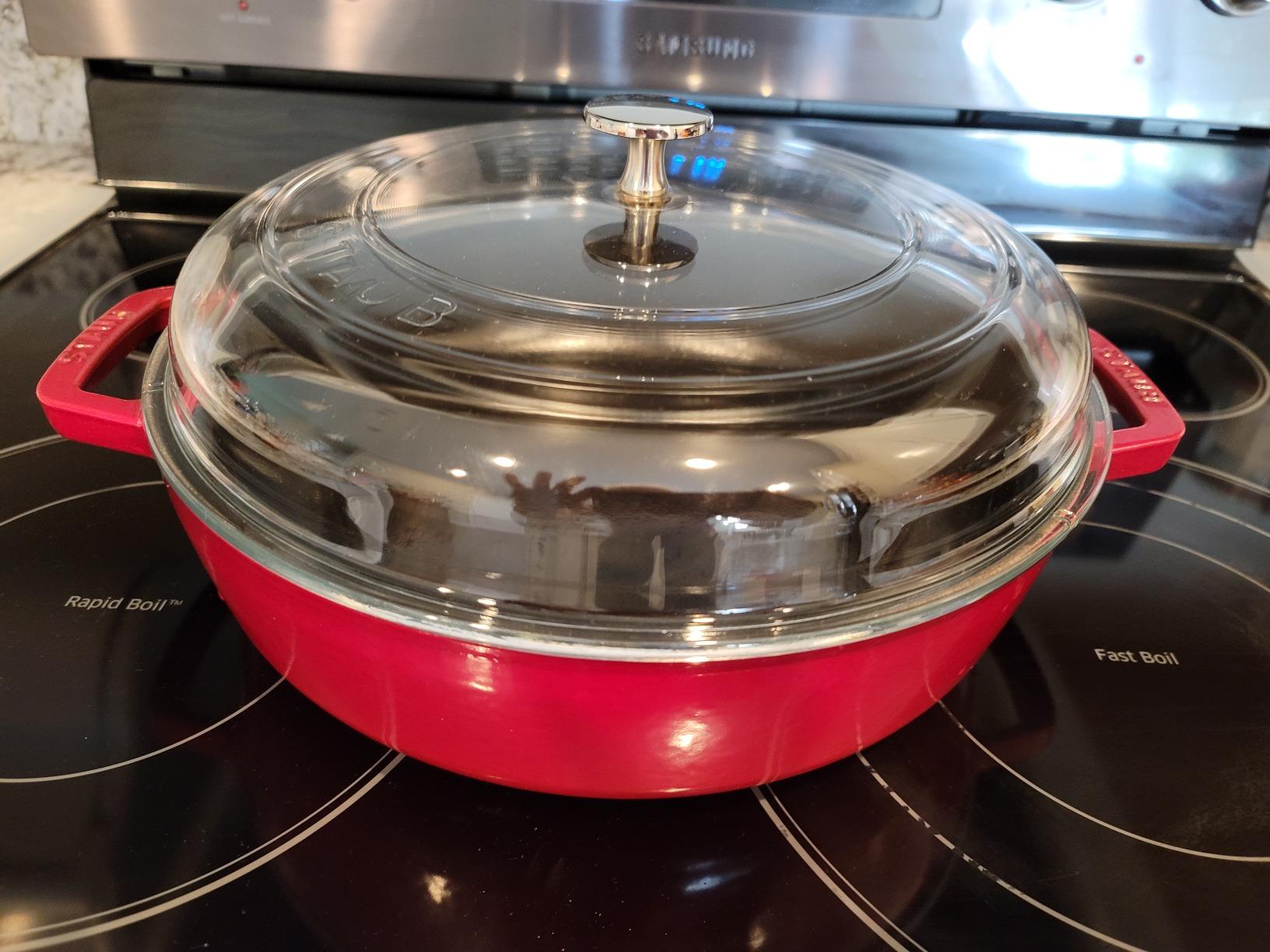 Staub Cast Iron Braiser with Glass Lid, Dutch Oven, 3.5-quart, serves 3-4, Made in France, White customer photo 2