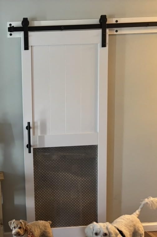 36in x 84in MDF Sliding Barn Door with 6.6ft Barn Door Hardware Kit & Handle, Pre-Drilled Holes Easy Assembly -Solid Barn Door Slab Covered with Water-Proof PVC Surface, White, H-Frame customer photo 1