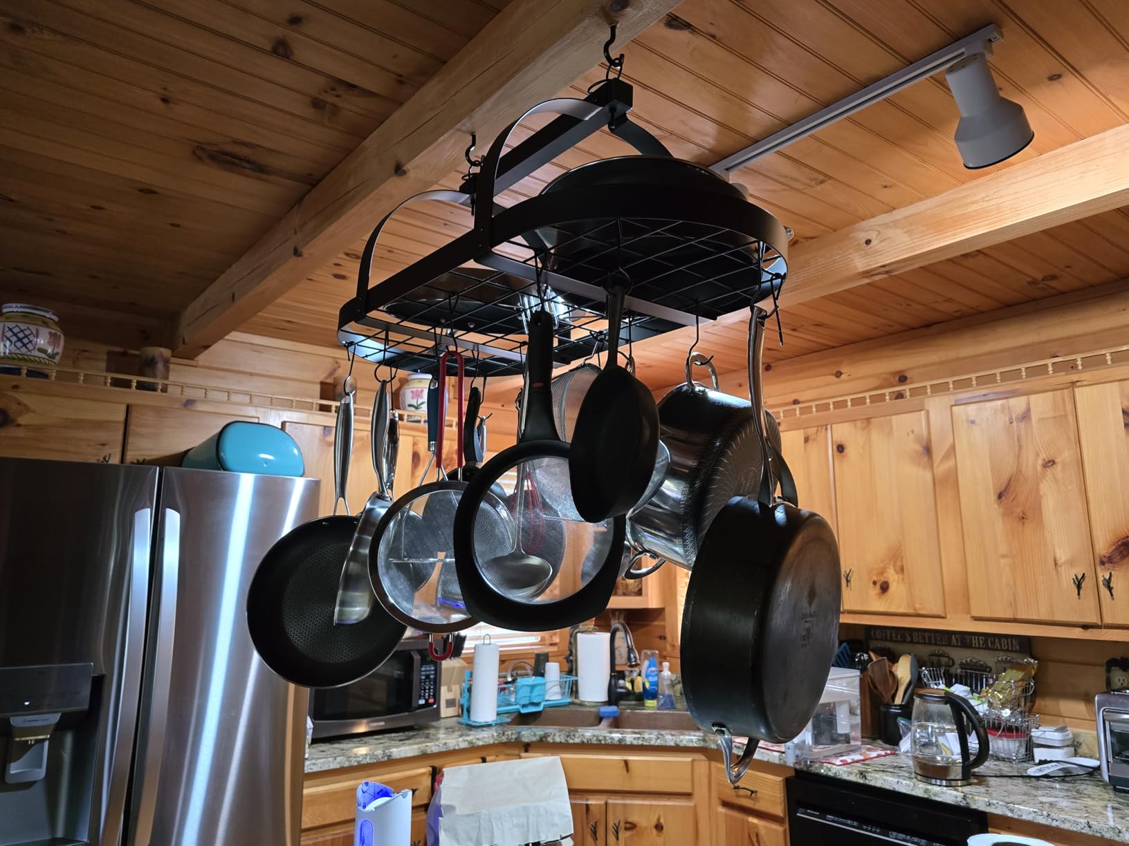 KES Ceiling Pot Rack 34-Inch Hanging Pot Rack for Kitchen Oval Pot and Pan Rack Matte Black Pot Hanger with 20 S Hooks customer photo 1