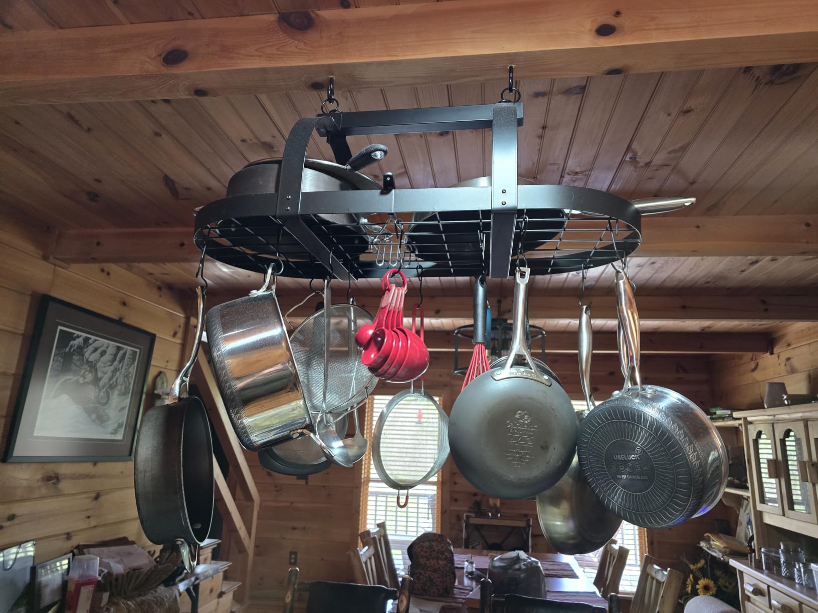 KES Ceiling Pot Rack 34-Inch Hanging Pot Rack for Kitchen Oval Pot and Pan Rack Matte Black Pot Hanger with 20 S Hooks customer photo 2