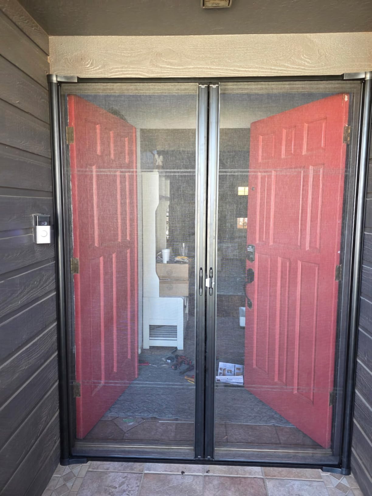Brisa Double Black Retractable Screen Door, French Door Screen with EZ-Glide Fits 96-in to 97-in Tall x 68-in to 72-in Wide Patio Doors customer photo 1