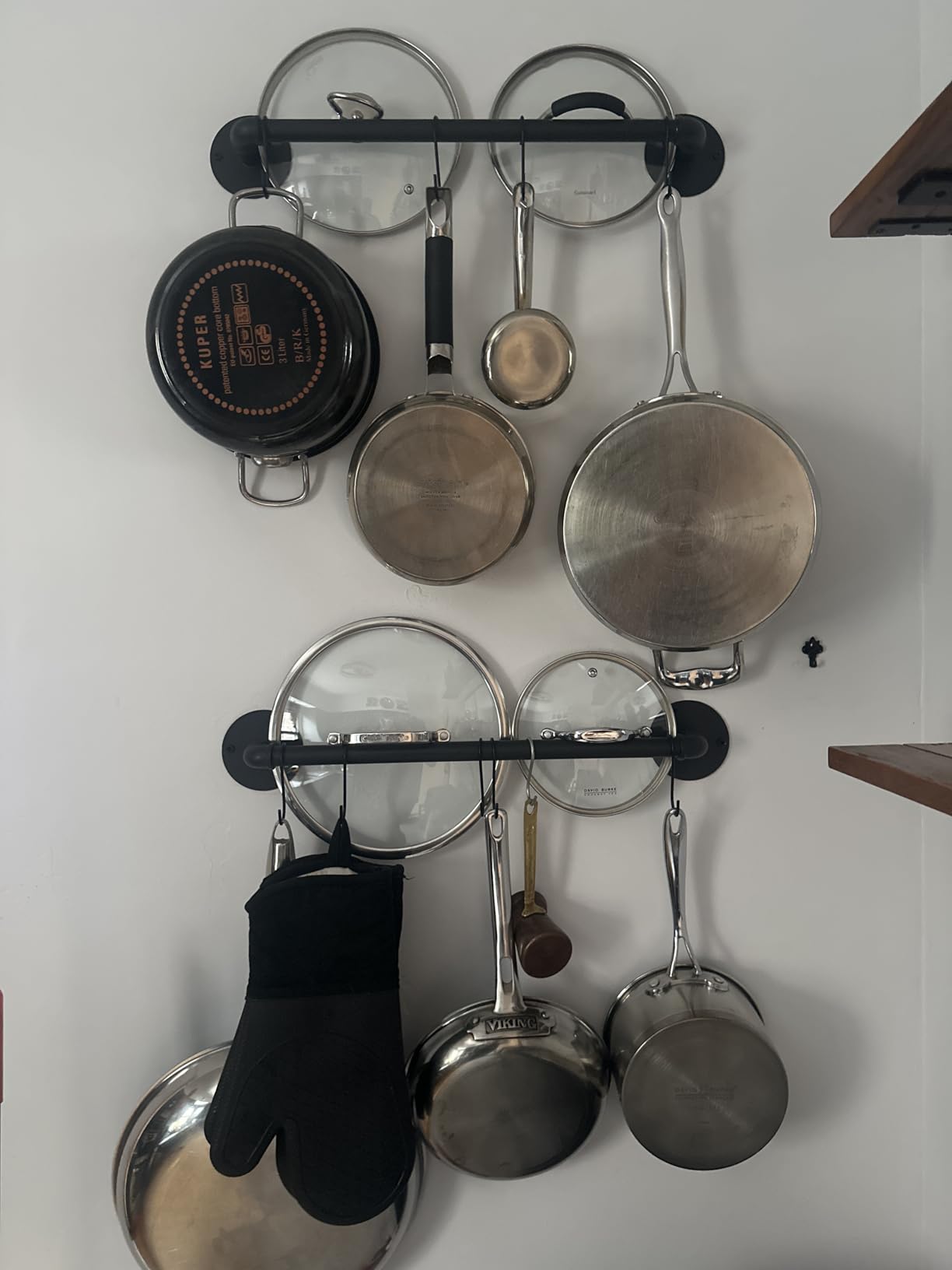 OROPY Wall Mounted Pot Pan Rack 21 in Set of 2, Industrial Utensils Wall Hanger Iron Pipe Kitchen Hanging Rail with 10 S Hooks customer photo 1