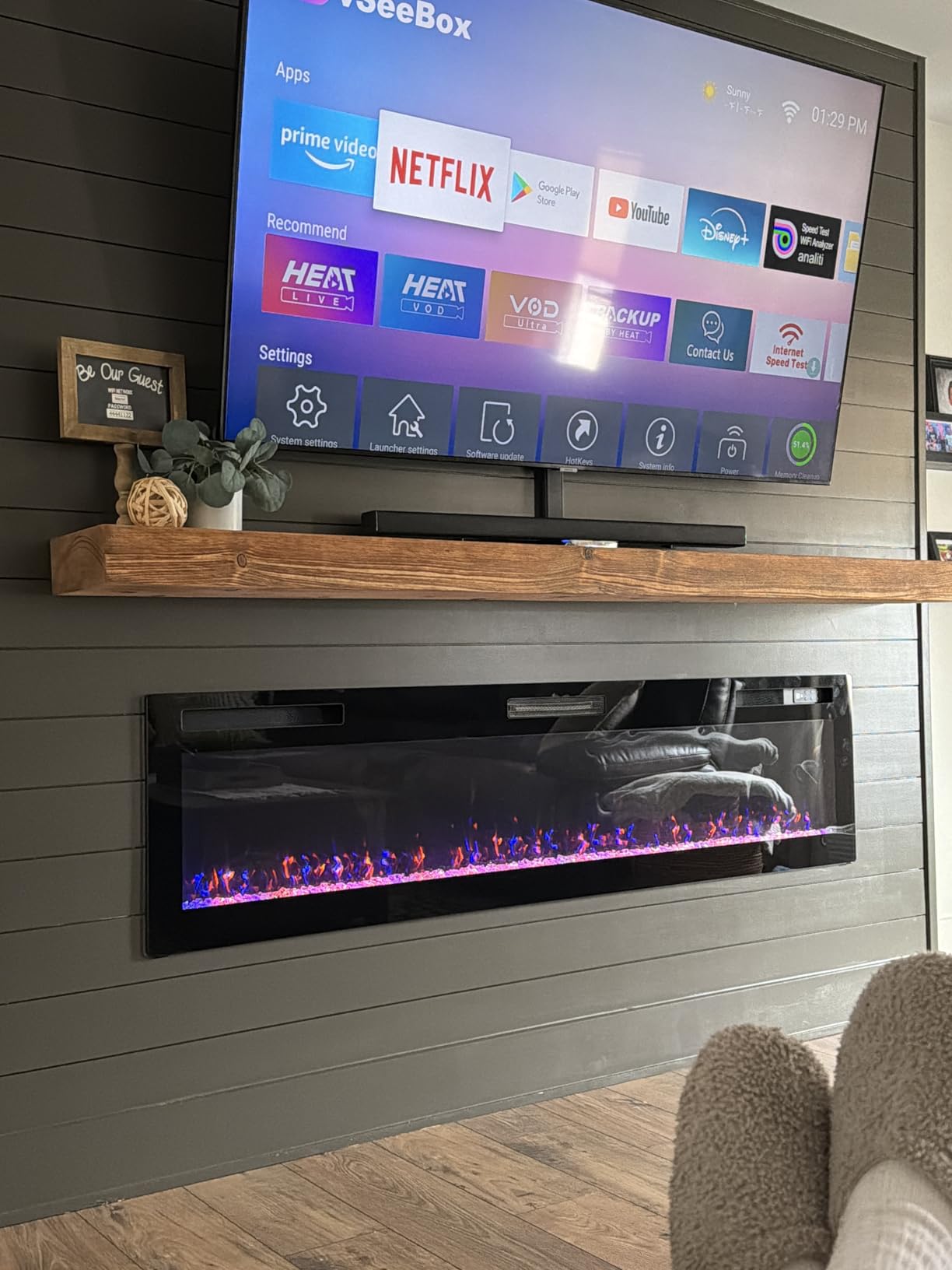 BOSSIN 60 inch Ultra-Thin Silence Linear Electric Fireplace, Recessed Wall Mounted Fireplace, Fit for 2 x 4 and 2 x 6 Stud, 12 Adjustable Flame Color & Speed,Touch Screen Remote Control with 8h Timer customer photo 2