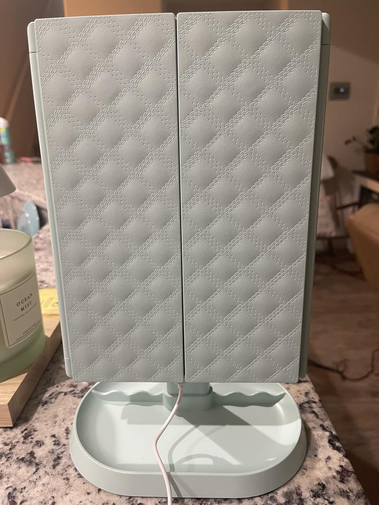 deweisn Trifold Lighted Vanity Makeup Mirror with 21 LEDs Lights, 1x/2x/3x Magnification and Touch Screen Dimming, Two Power Supplies Makeup Mirror, Gift for Women customer photo 2