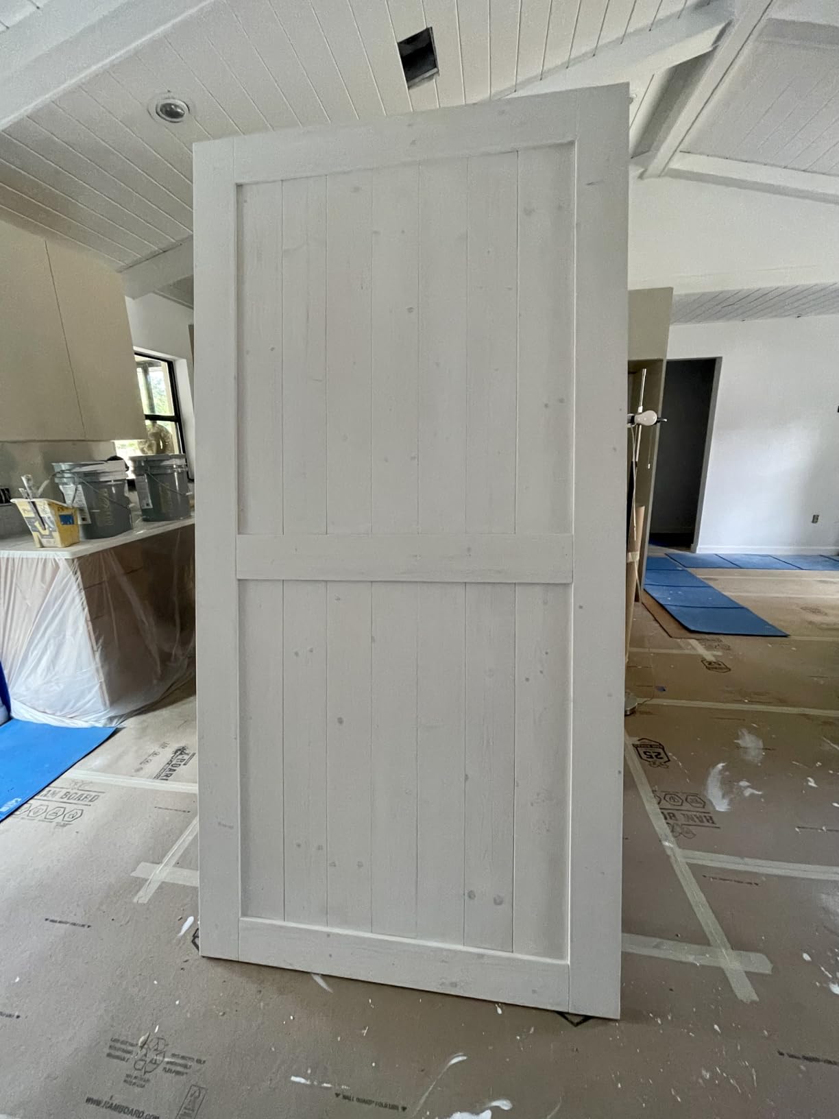 EaseLife 36in x 84in Sliding Barn Wood Door, Interior Doors, DIY Assembly, Solid Natural Spruce Panelled Slab, Easy Install, Apply to Rooms & Storage Closet, H-Frame customer photo 2