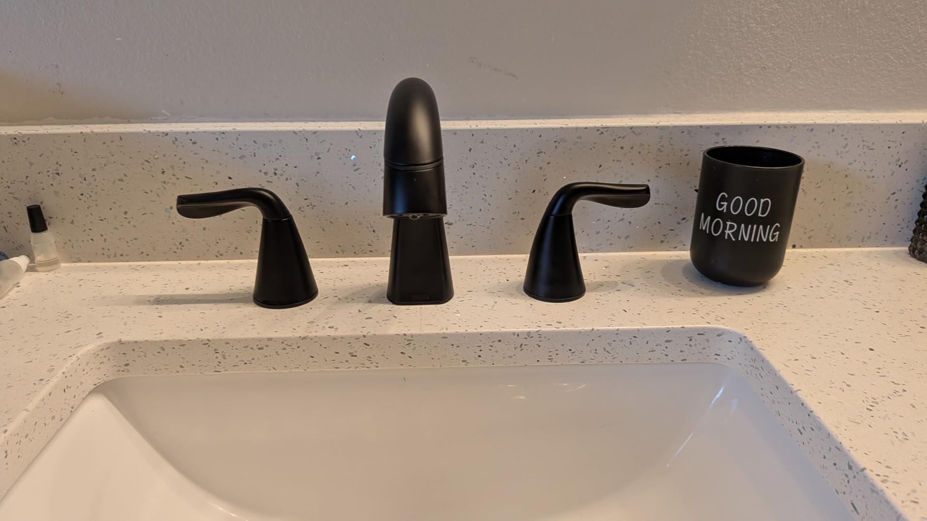 Delta Arvo Matte Black Bathroom Faucet 3 Hole, 8 Inch Widespread Bathroom Sink Faucet for Vanity, Push-Pop Drain Assembly, Matte Black 35840LF-BL customer photo 2