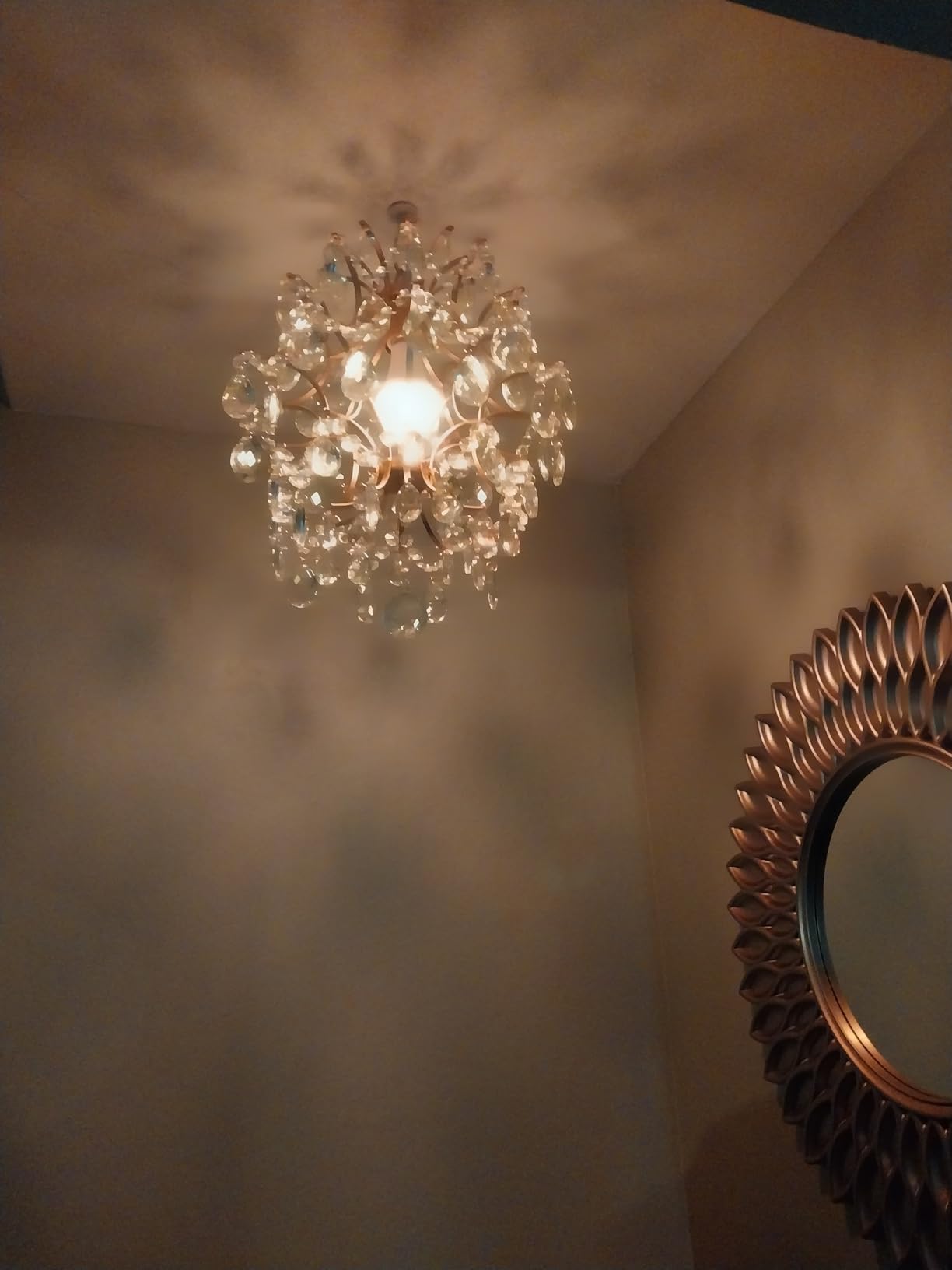 Bestier Gold Modern Pendant Chandelier Crystal Raindrop Lighting Ceiling Light Fixture Lamp for Dining Room Bathroom Bedroom Livingroom Entryway 1 E26 Bulbs Required D13 in x H16 in customer photo 1