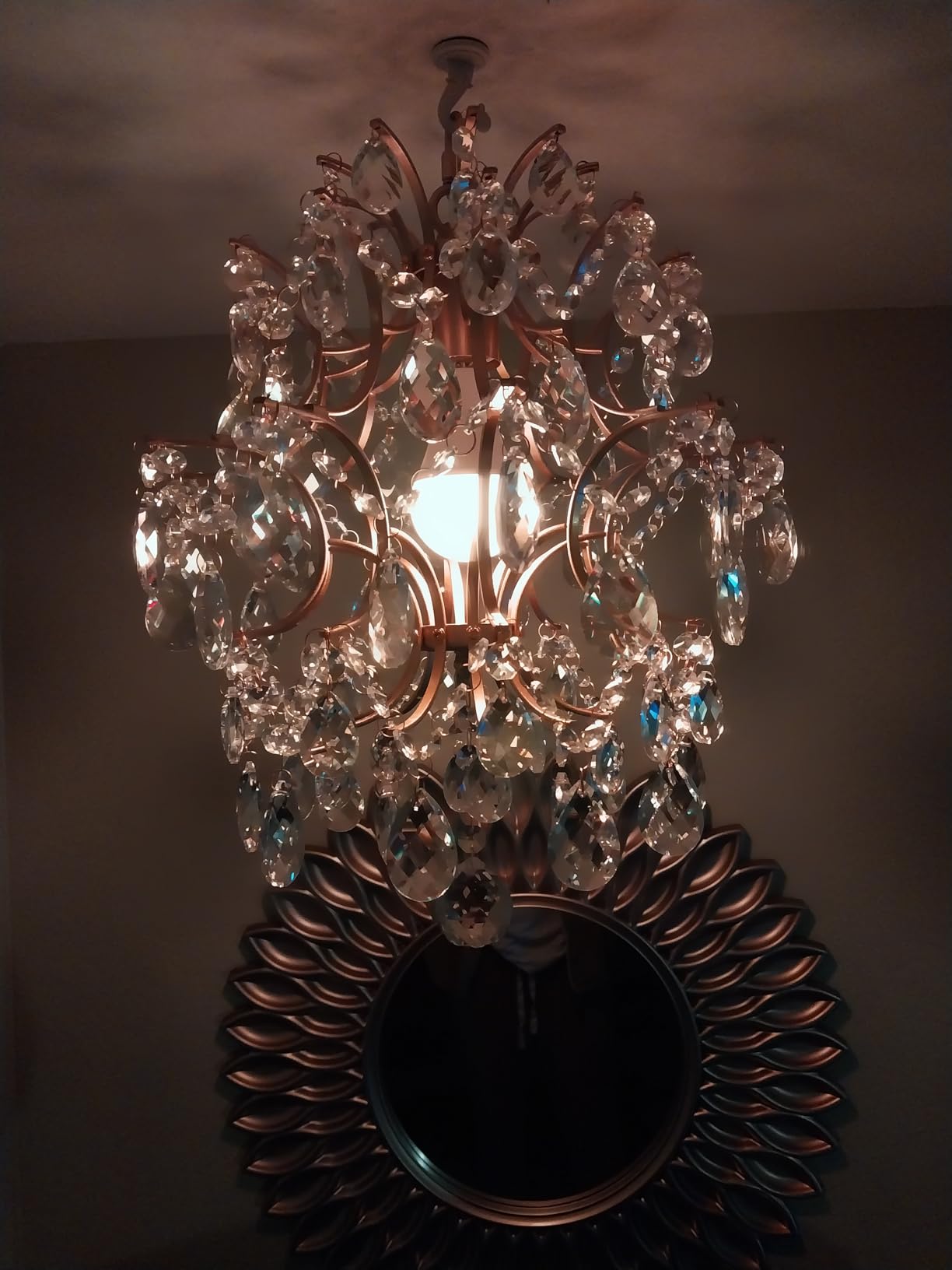 Bestier Gold Modern Pendant Chandelier Crystal Raindrop Lighting Ceiling Light Fixture Lamp for Dining Room Bathroom Bedroom Livingroom Entryway 1 E26 Bulbs Required D13 in x H16 in customer photo 2