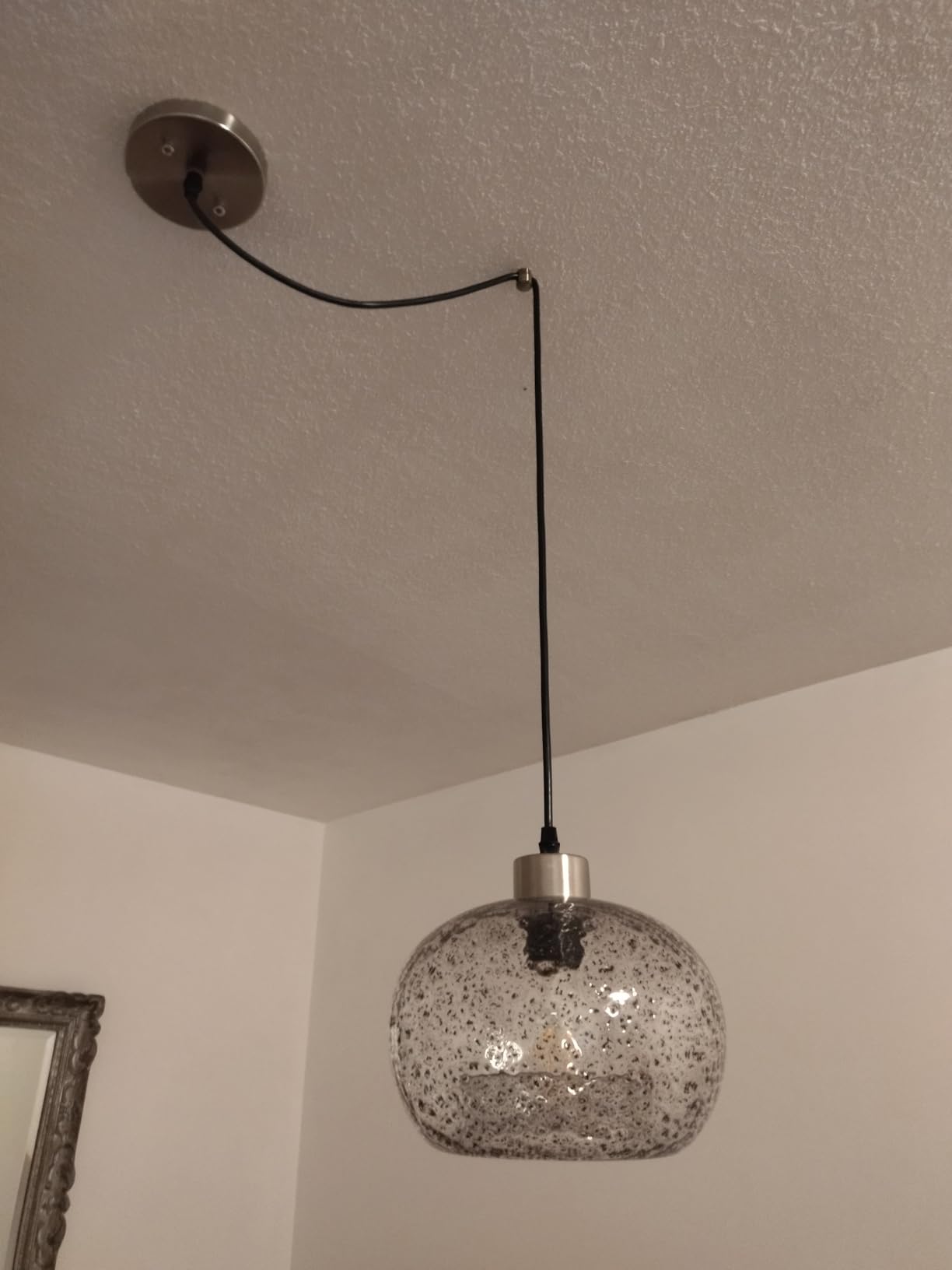 CASAMOTION Hand Blown Glass Pendant Lights Kitchen Island Marble Blue Color Modern Rustic Style Ceiling Hanging Light Fixtures Dining Room Brushed Nickel 8.7 Inch Diameter 2 Pack customer photo 1