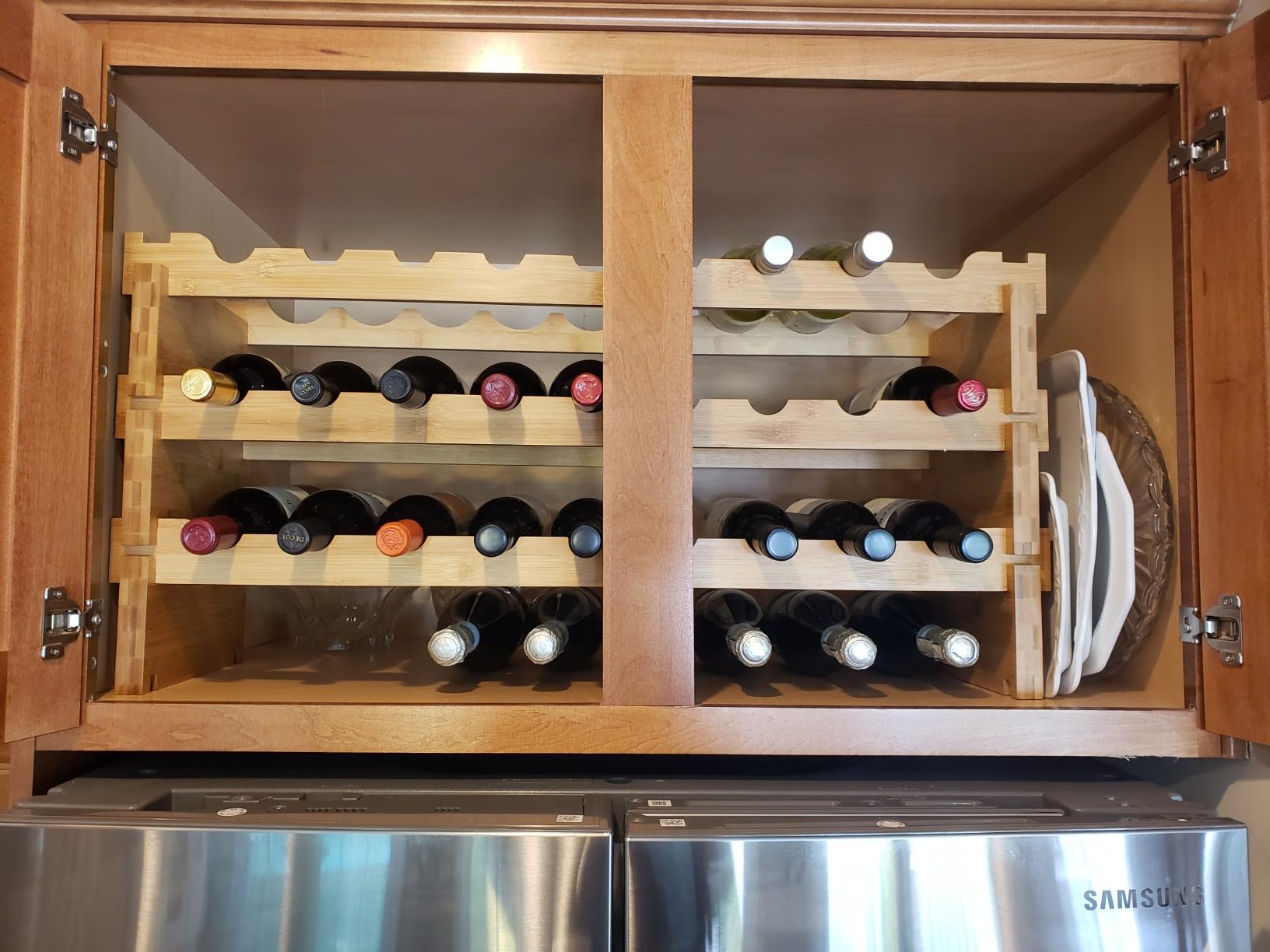 NutriChef 36 Bottle Wine Rack Stackable Bamboo Freestanding, 4-Tier Modular Shelf, Sturdy Wobble Free, Upgraded 2026 Design, Easy No-Tool Assembly for Kitchen, Cellar or Bar Storage 33.5