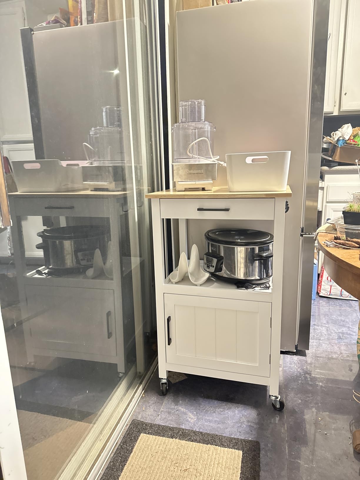 Yaheetech Kitchen Island Cart with Storage, Rolling Kitchen Island on Wheels with 6 Side Hooks, Wood Top Microwave Cart with Drawer for Dining Room, White customer photo 1