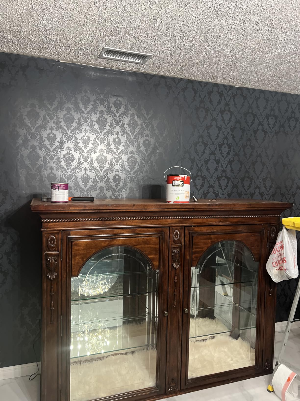 Tempaper Textured Black Damsel Removable Peel and Stick Damask Wallpaper, 20.5 in X 16.5 ft, Made in the USA customer photo 2
