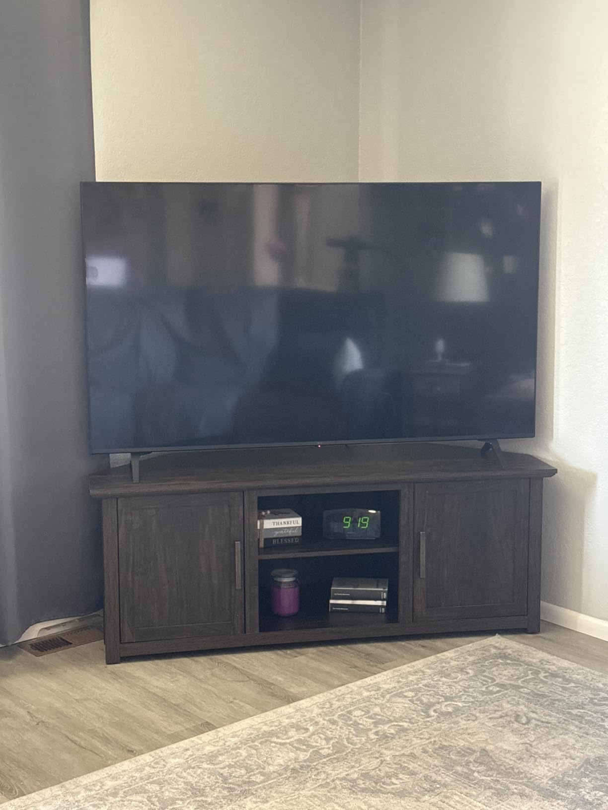 Crosley Furniture Camden Corner TV Stand for 65+ inch TVs, Entertainment Center with Storage Shelves, Dark Walnut customer photo 1