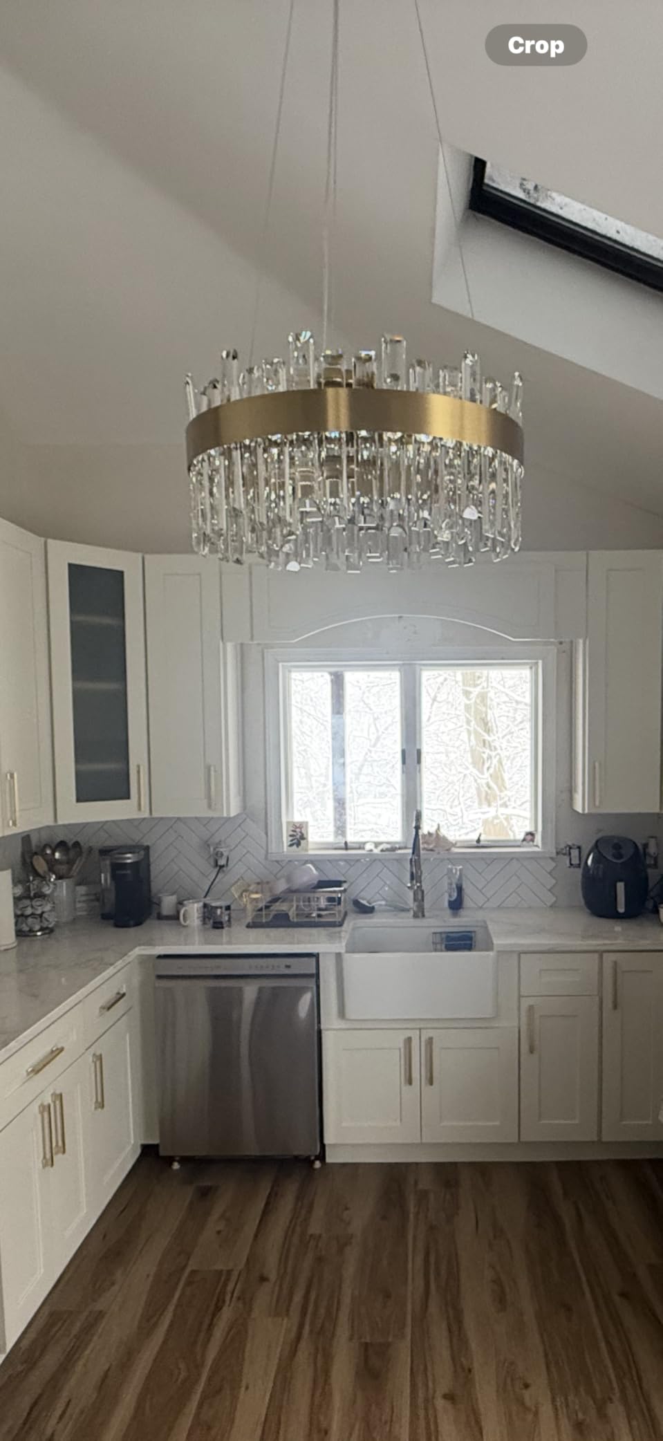Siljoy Modern Crystal Chandelier, 16-Light Luxury Brass Gold 2-Tiers K9 Crystal Raindrop Chandelier Dimmable Crystal Pendant Ceiling Light for Dining Living Room Kitchen Island Entry Foyer D31.5'' customer photo 2