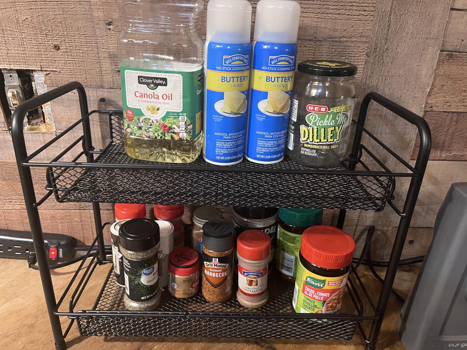 Spice Rack Organizer for Countertop, Xpatee 2-Tier Foldable Metal Rust-Proof Standing Large Seasoning Storage Shelf with Guardrail and Mesh Design for Kitchen Cabinet Bathroom Living Room Pantry, Black customer photo 2