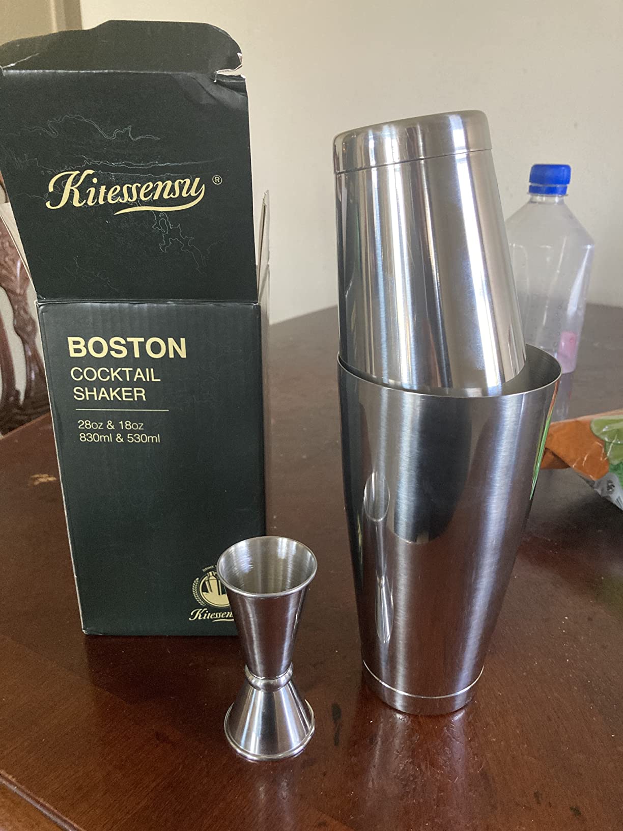 KITESSENSU Boston Cocktail Shaker Set, 4-Piece Boston Shaker Tins Bartender Kit with 18oz & 28oz Mixed Drink Shaker, Hawthorne Strainer, Double Measuring Jigger customer photo 2