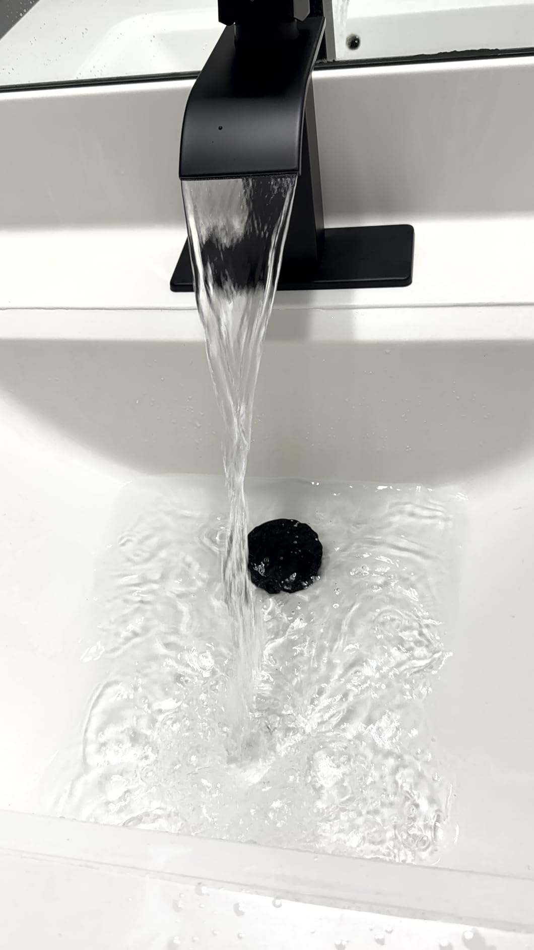 Ryuwanku Bathroom Faucet Matte Black Modern Waterfall Bathroom Sink Faucet with Single Handle Suitable for 1 or 3 Holes, Supply Deck Plate and Hose customer photo 1