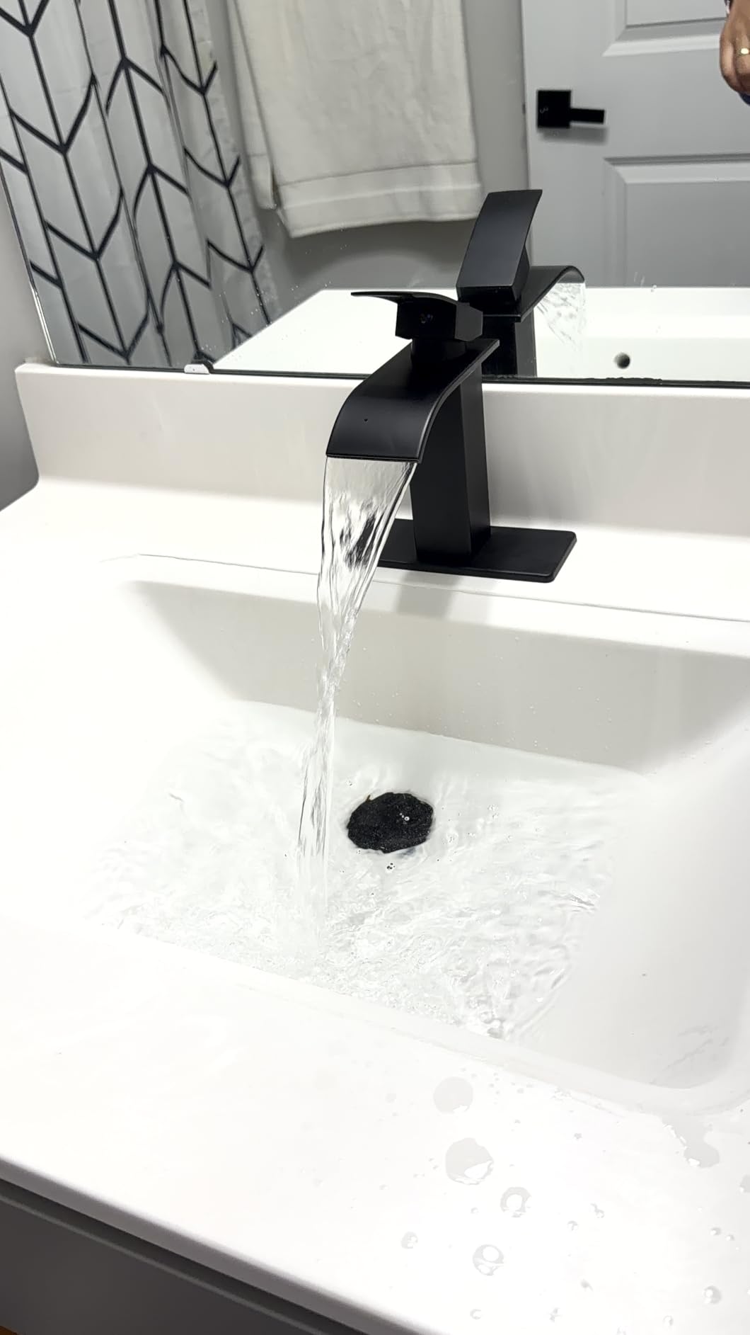 Ryuwanku Bathroom Faucet Matte Black Modern Waterfall Bathroom Sink Faucet with Single Handle Suitable for 1 or 3 Holes, Supply Deck Plate and Hose customer photo 2