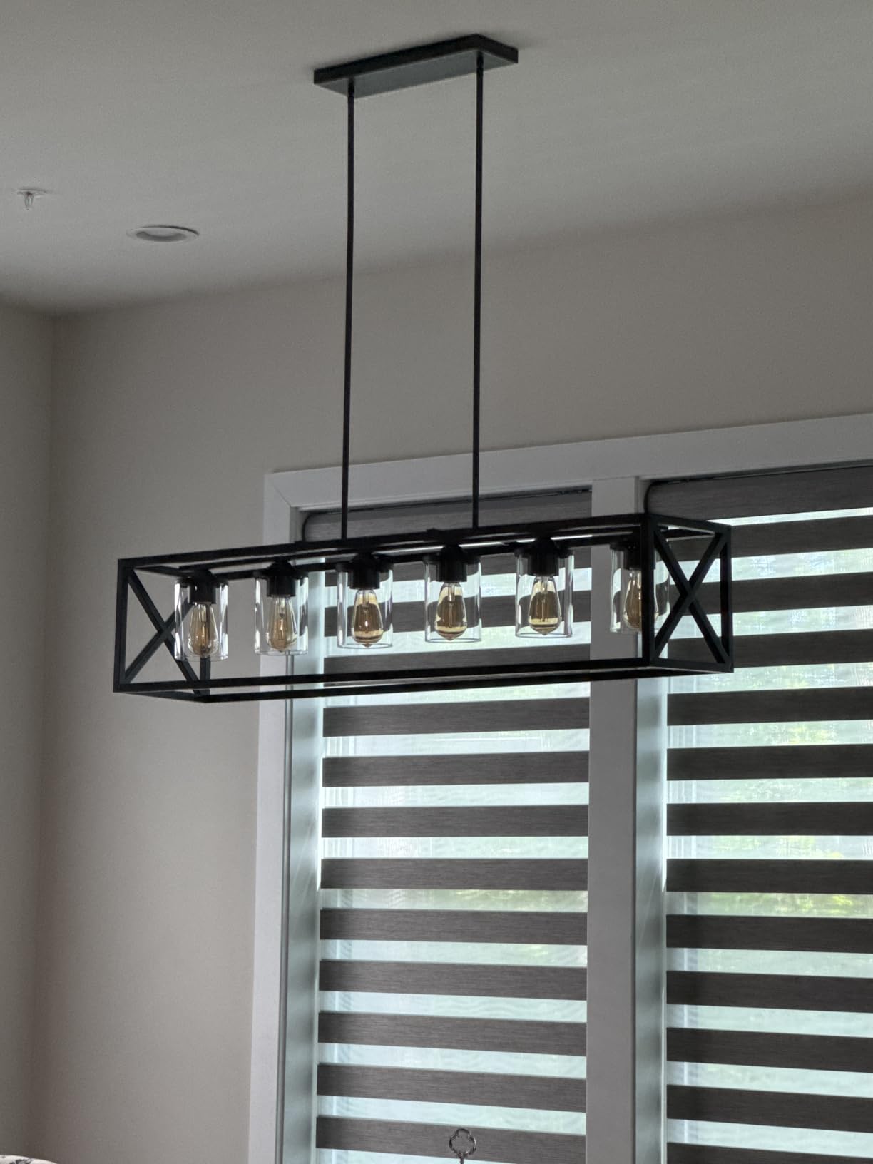 Farmhouse Dining Room Light Fixture - 5 Light Matte Black Rectangle Light Fixture with Adjustable Height & Thickened Metal Dining Table Fixture Chandeliers for Dining Room&Kitchen Island customer photo 1