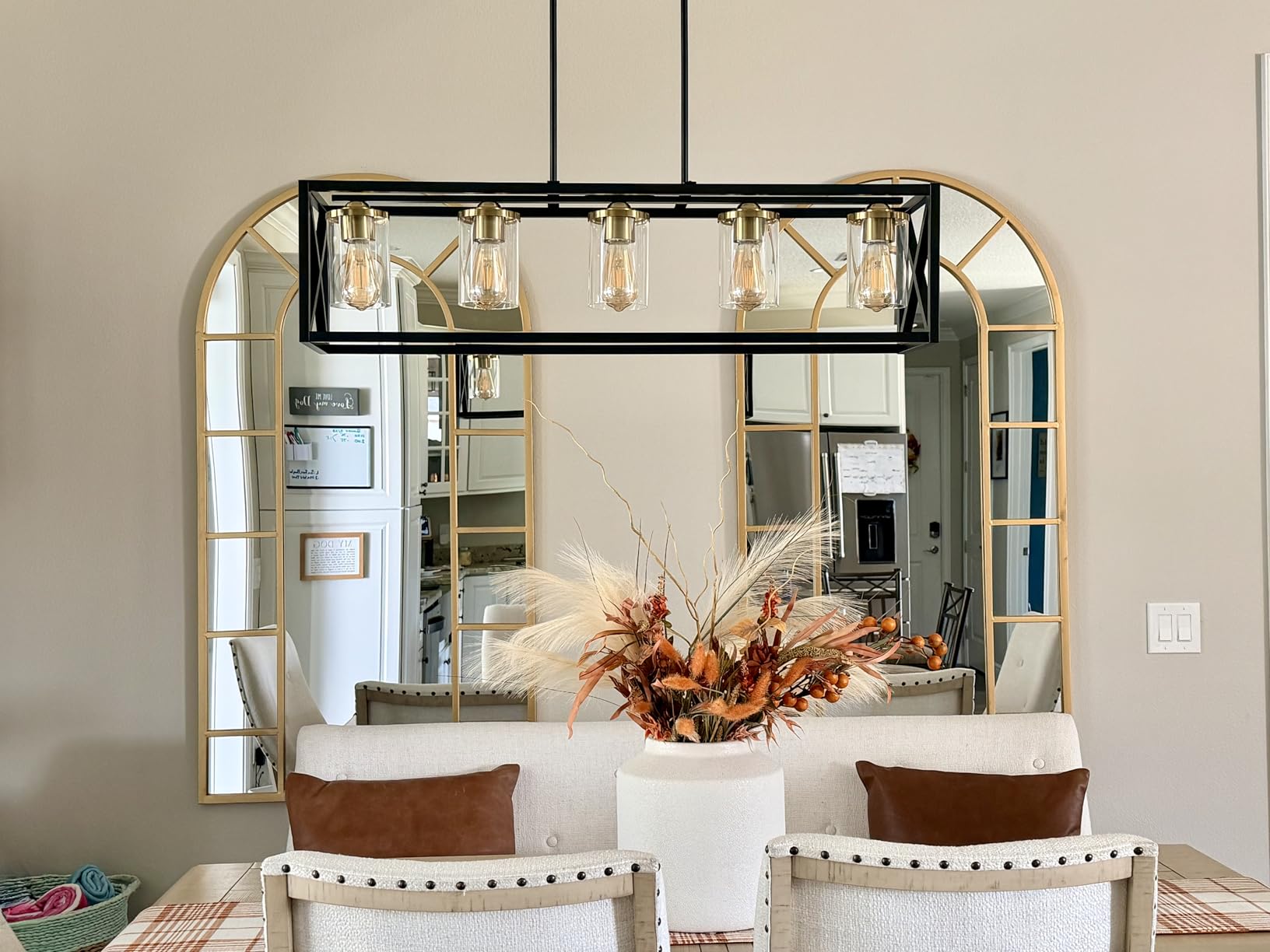 Farmhouse Dining Room Light Fixture - 5 Light Matte Black Rectangle Light Fixture with Adjustable Height & Thickened Metal Dining Table Fixture Chandeliers for Dining Room&Kitchen Island customer photo 2