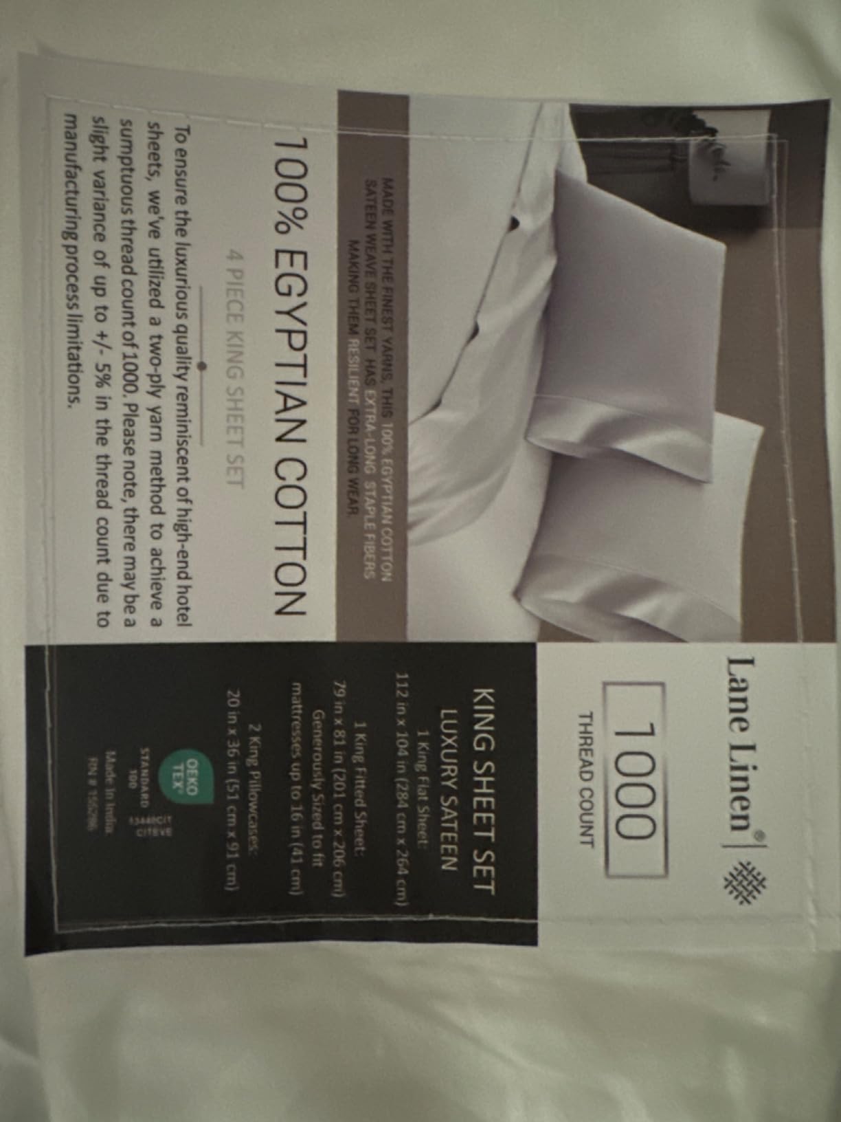 LANE LINEN 100% Egyptian Cotton King Sheets Set - 4 Piece Sateen Weave Bed Sheets, Ultra Soft, 16
