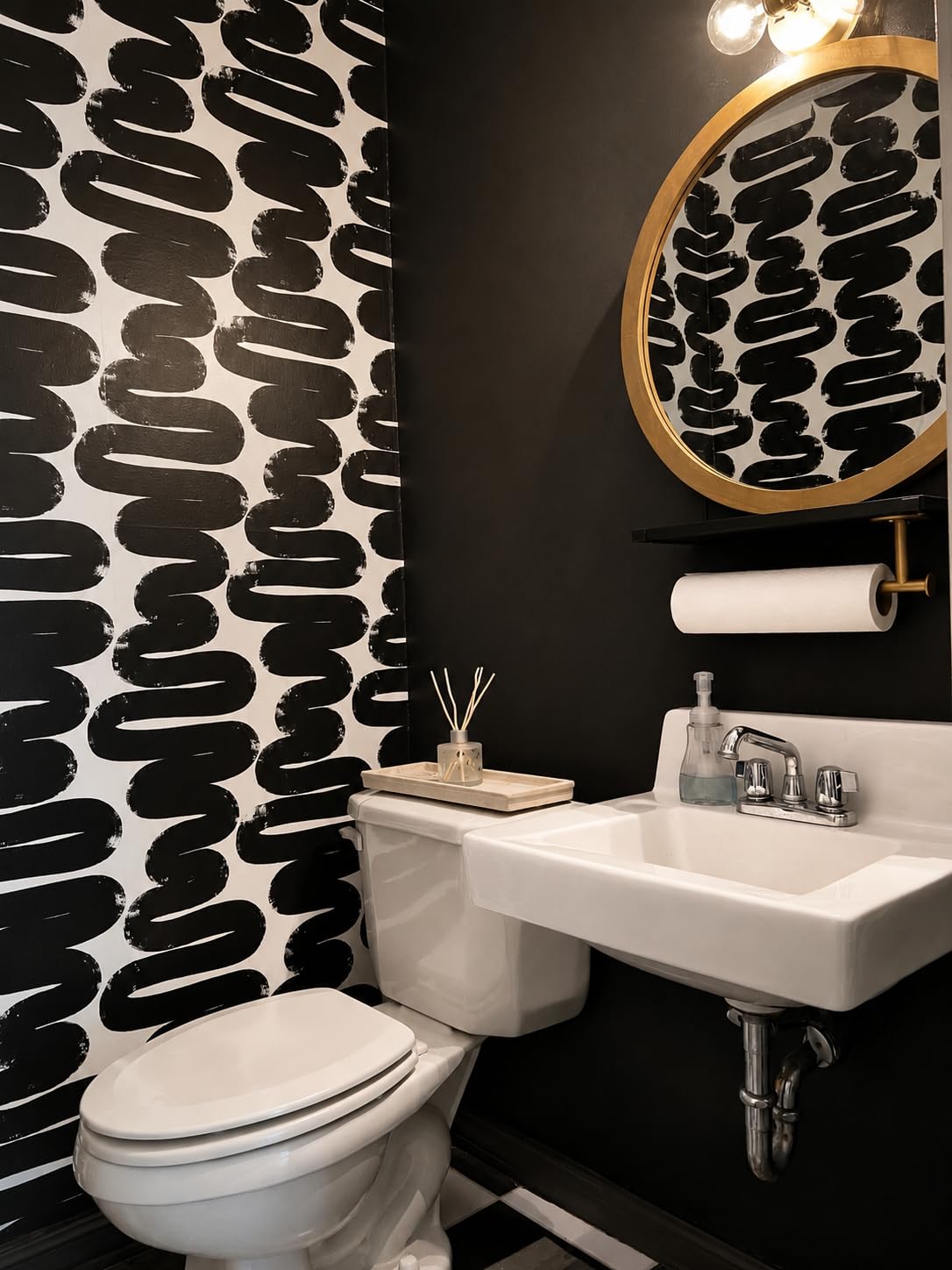 Tempaper x Bobby Berk White & Black Wiggle Room Removable Peel and Stick Wallpaper, 20.5 in X 16.5 ft, Made in The USA customer photo 2