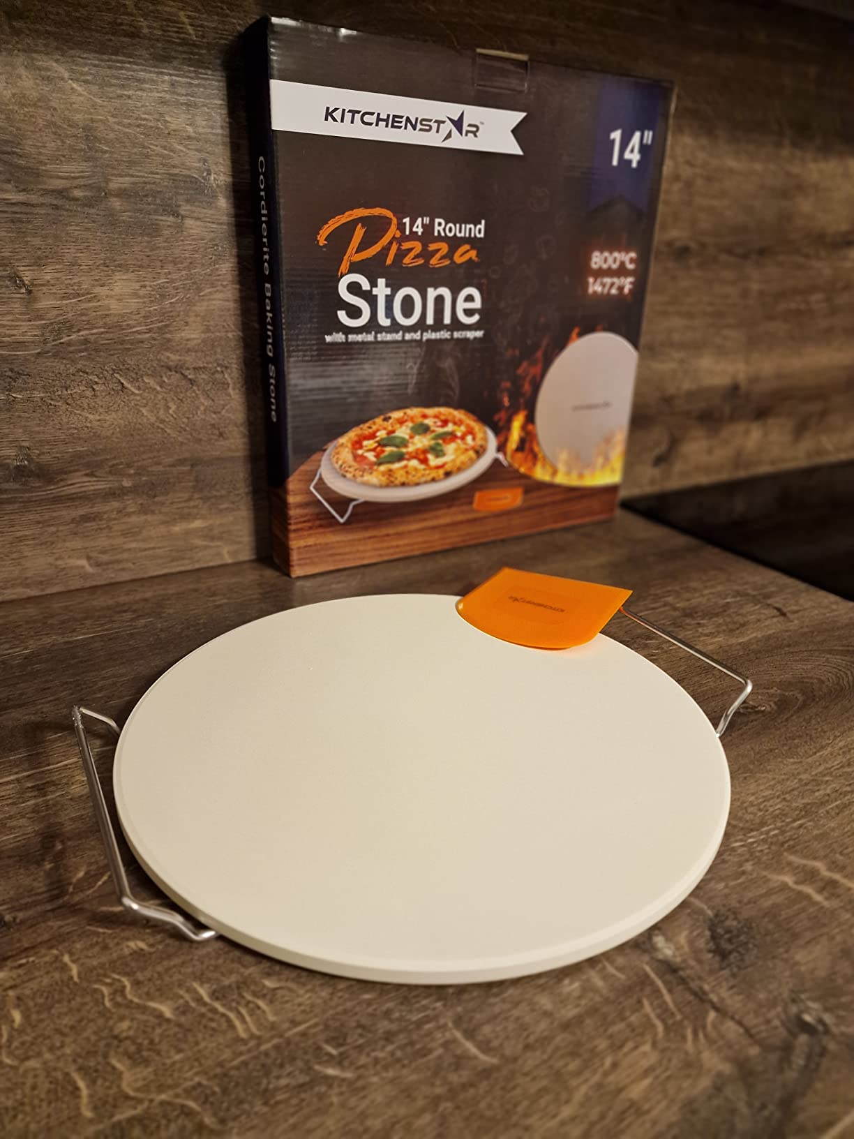 KitchenStar 16-inch Pizza Stone for Oven and BBQ Grill with Handles, Round, 5/8