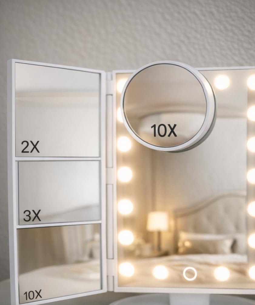 HUONUL Makeup Mirror, Vanity Mirror with Lights, 2X/3X/10X Magnification, Touch Control, Trifold, Dual Power Supply, Birthday Gifts for Women, Wife, Mom, Girls, Dorm Room Essentials customer photo 2