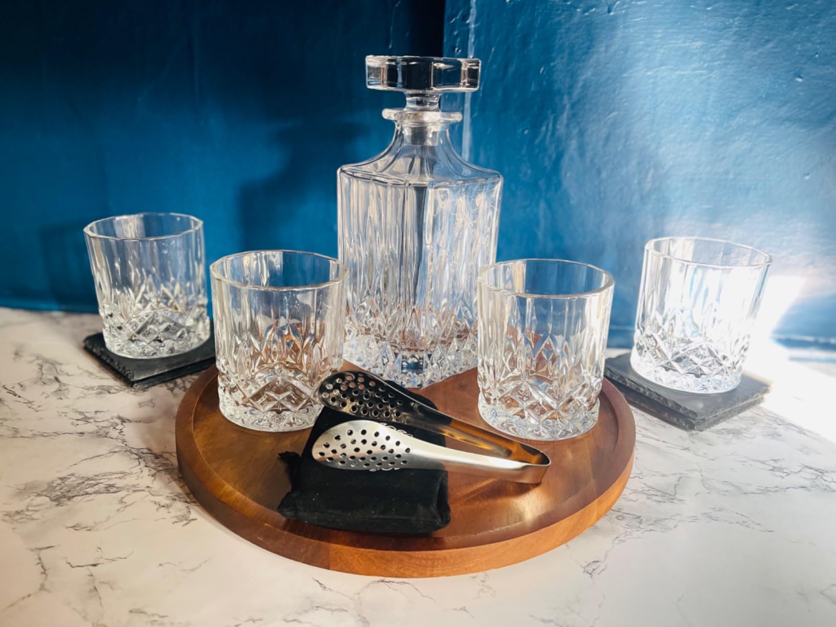 LIGHTEN LIFE Whiskey Decanter Set with Bar Accessories, Crystal Whiskey Decanter and Glass Set in Gift Box, Non-Lead Bourbon Decanter Set for Rum Scotch, Wedding Anniversary Birthday Gift for Men Him Dad customer photo 2
