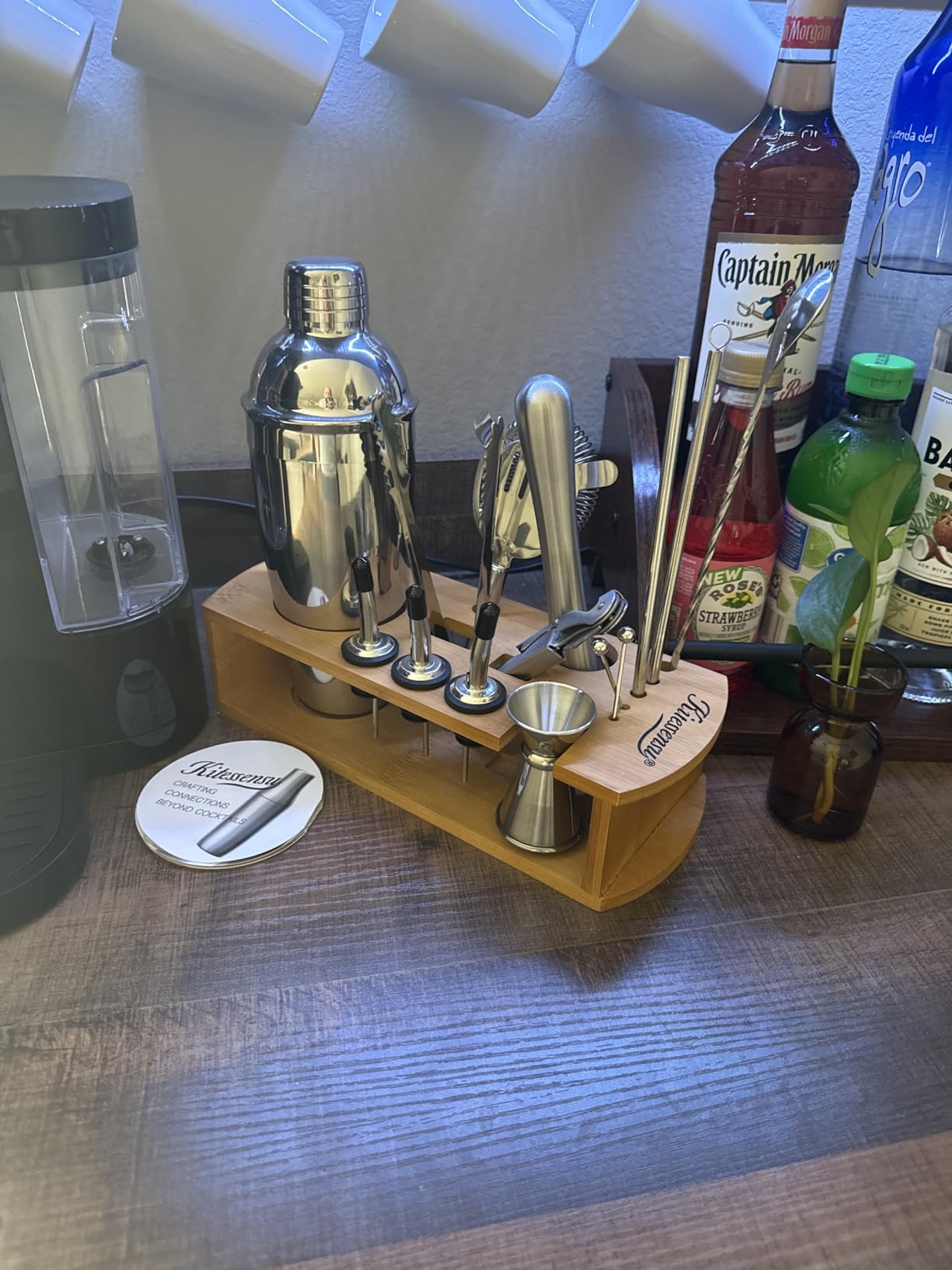 KITESSENSU Cocktail Shaker Set Bartender Kit with Stand - Drink Mixer Bar Set with All Essential Bar Accessory Tools - Martini Shaker Jigger Strainer Mixer Spoon Muddler Liquor Pourers - Rose Gold customer photo 1