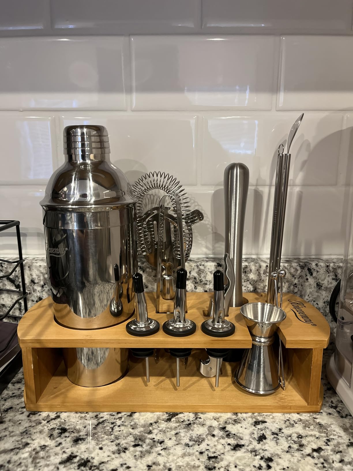 KITESSENSU Cocktail Shaker Set Bartender Kit with Stand - Drink Mixer Bar Set with All Essential Bar Accessory Tools - Martini Shaker Jigger Strainer Mixer Spoon Muddler Liquor Pourers - Rose Gold customer photo 2