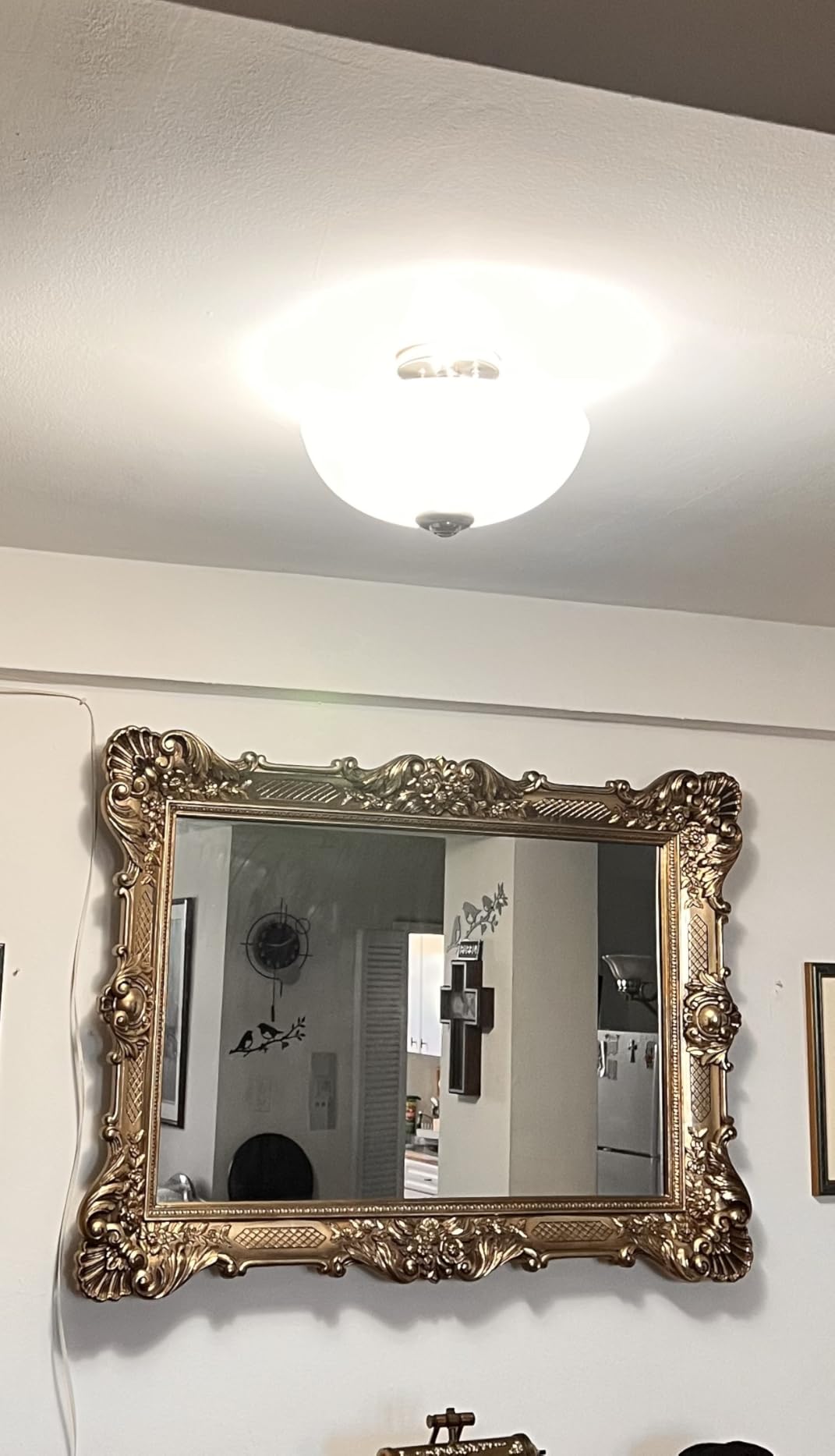 Globe Electric 2-Light Flush Mount Ceiling Light, Matte Brass Finish, White Linen Shade, E26 Base, Dimmable, Minimalist Home Lighting, 60998 customer photo 2