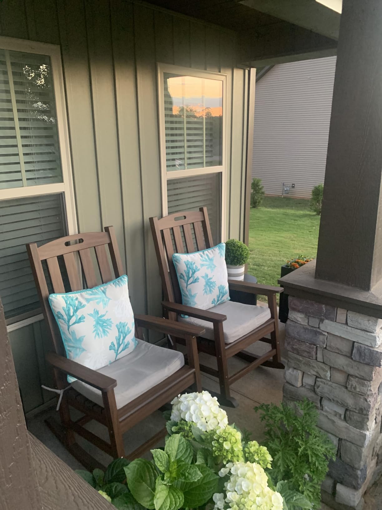 Psilvam Oversized Outdoor Rocking Chair, HDPE Porch Rocker Chairs for Adults, All Weather Resistant Rocking Chairs for Patio Lawn Garden, 350lbs Weight Capacity (Brown) customer photo 1