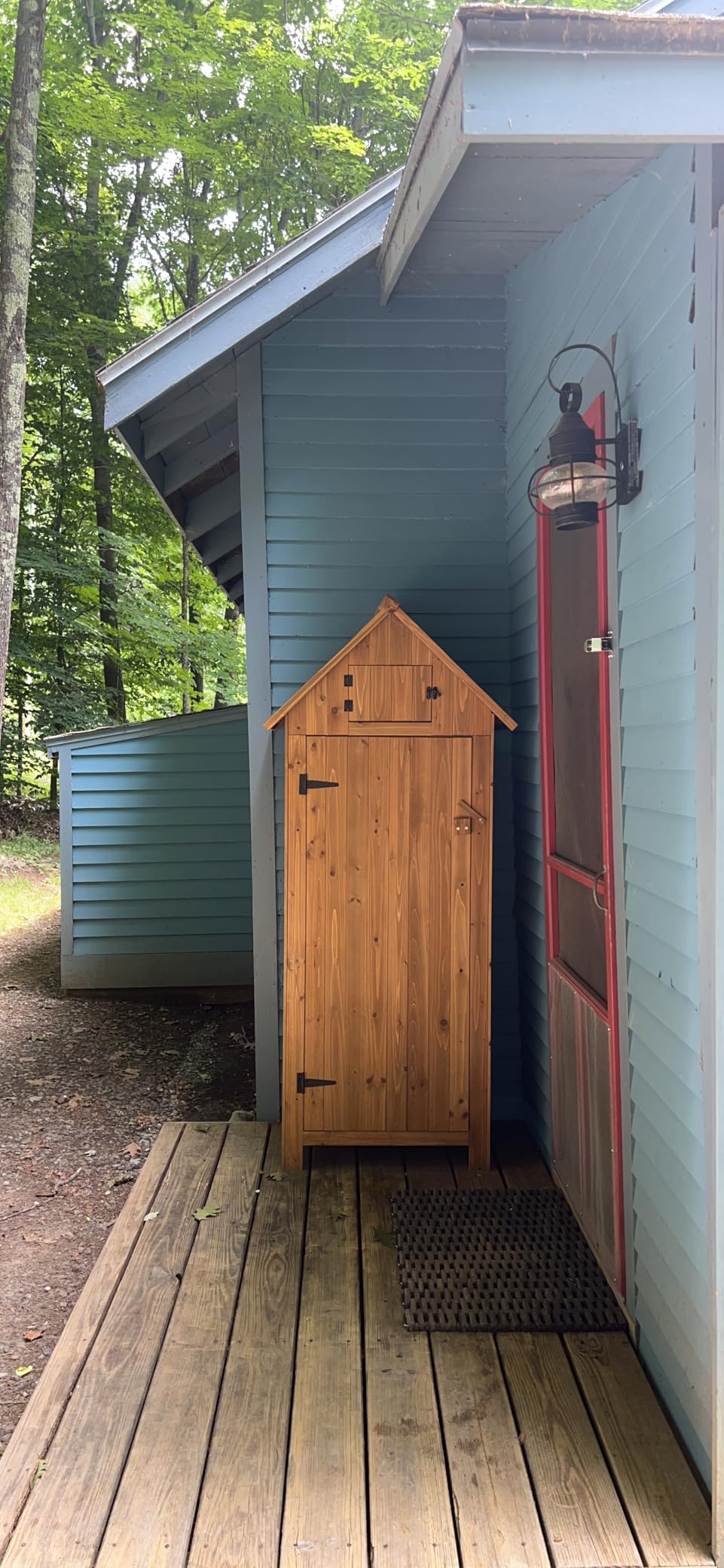 VINGLI Outdoor Wooden Storage Shed, Garden Shed Outside Tool Cabinet with Safety Latch, Patio Storage Organizer customer photo 2