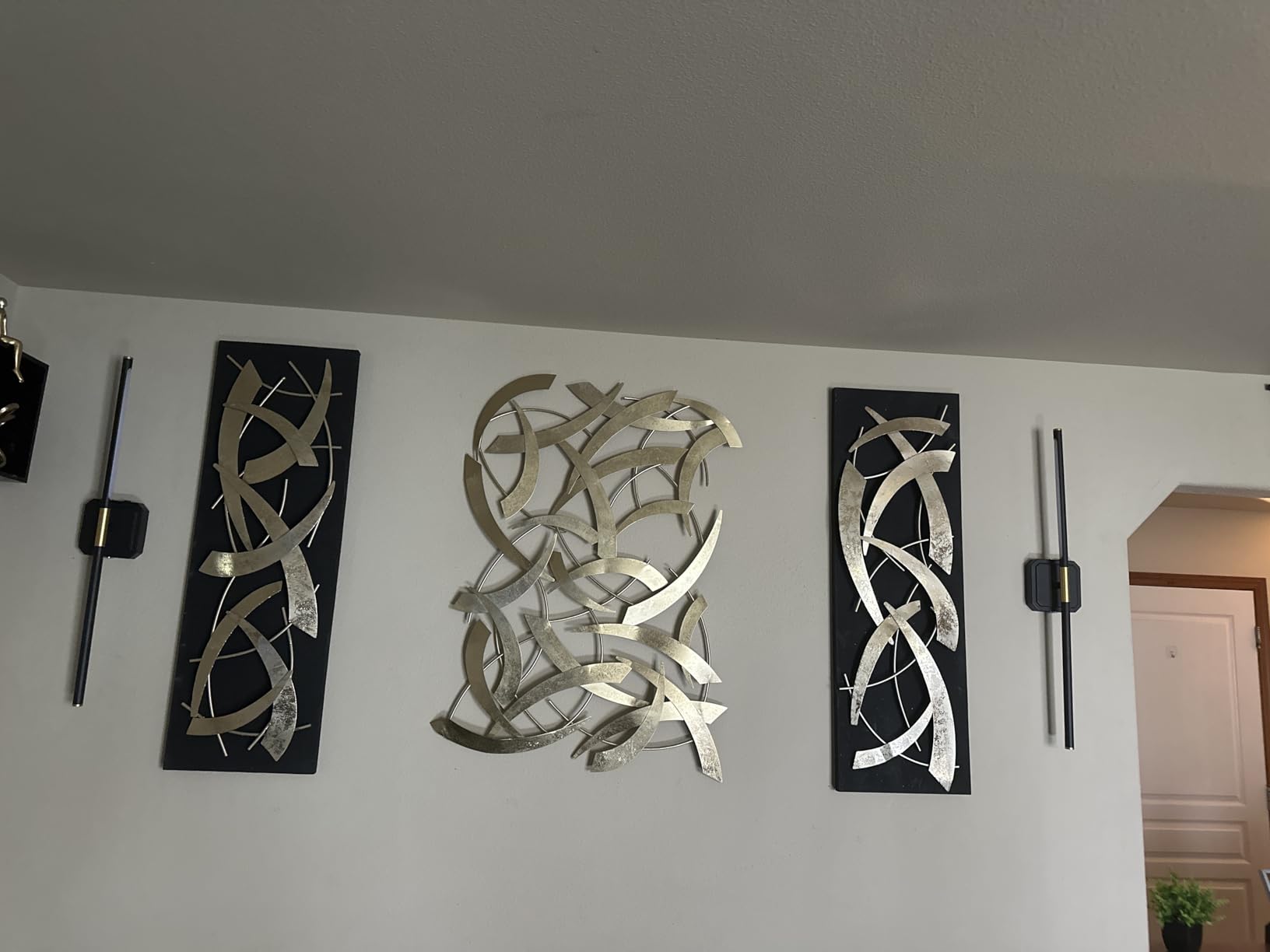 Deco 79 Metal Abstract Home Wall Decor Dimensional Wall Sculpture with Black Wood Backing, Set of 2 Wall Art 12
