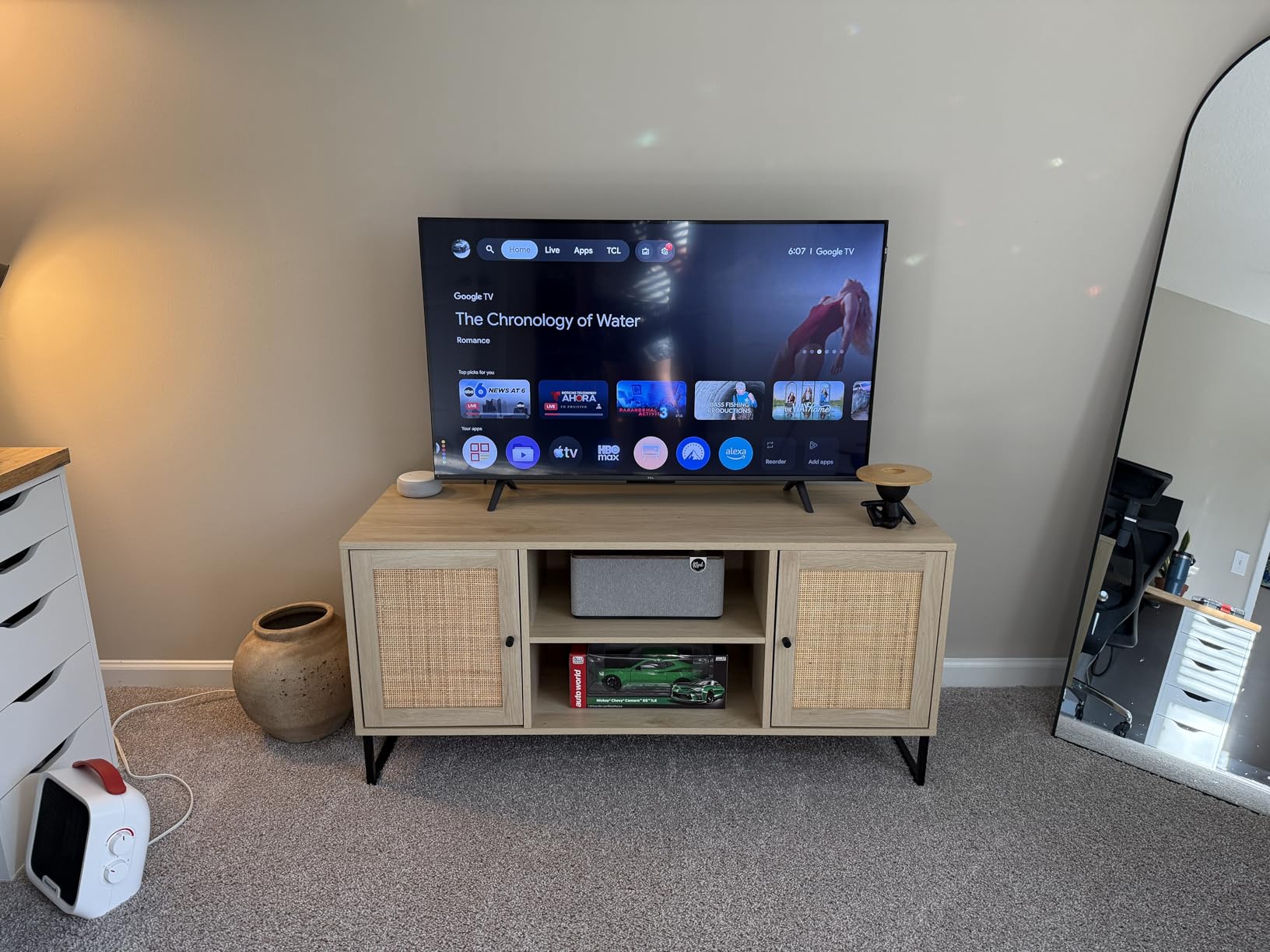 Nathan James Izsak Wood Media Console, TV Stand, Entertainment Cabinet with Herringbone Doors and Cubby Storage in a Rustic Dark Finish, Walnut Brown/Black customer photo 1